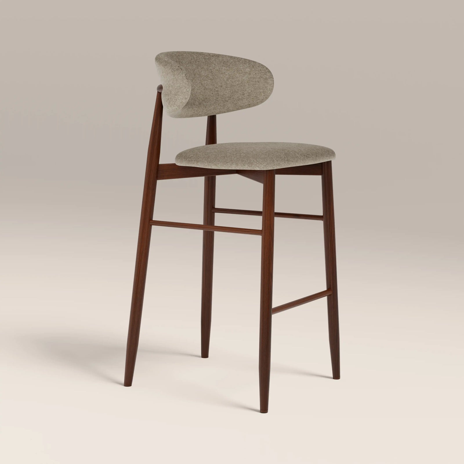 Halston Bar Stool | Soft Barley Sustainable Mohair Velvet & Walnut
