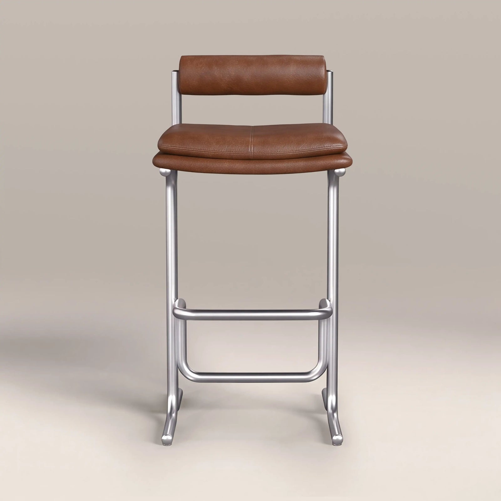 Wilbur Bar Stool | Vintage Tan Faux Leather & Brushed Chrome