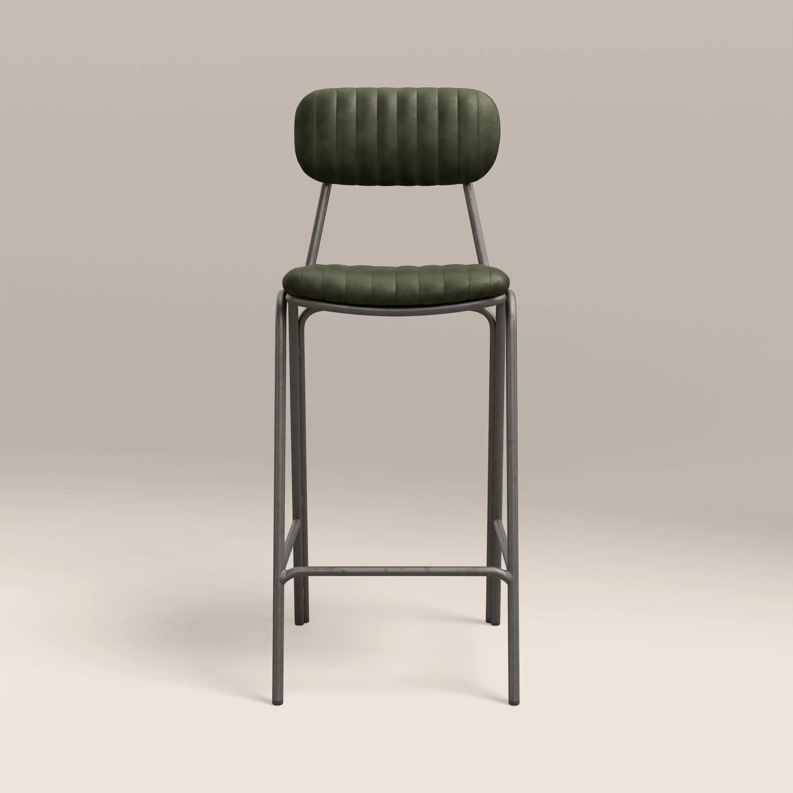 Boston Bar Stool With Backrest | Dark Green Faux Leather & Gunmetal