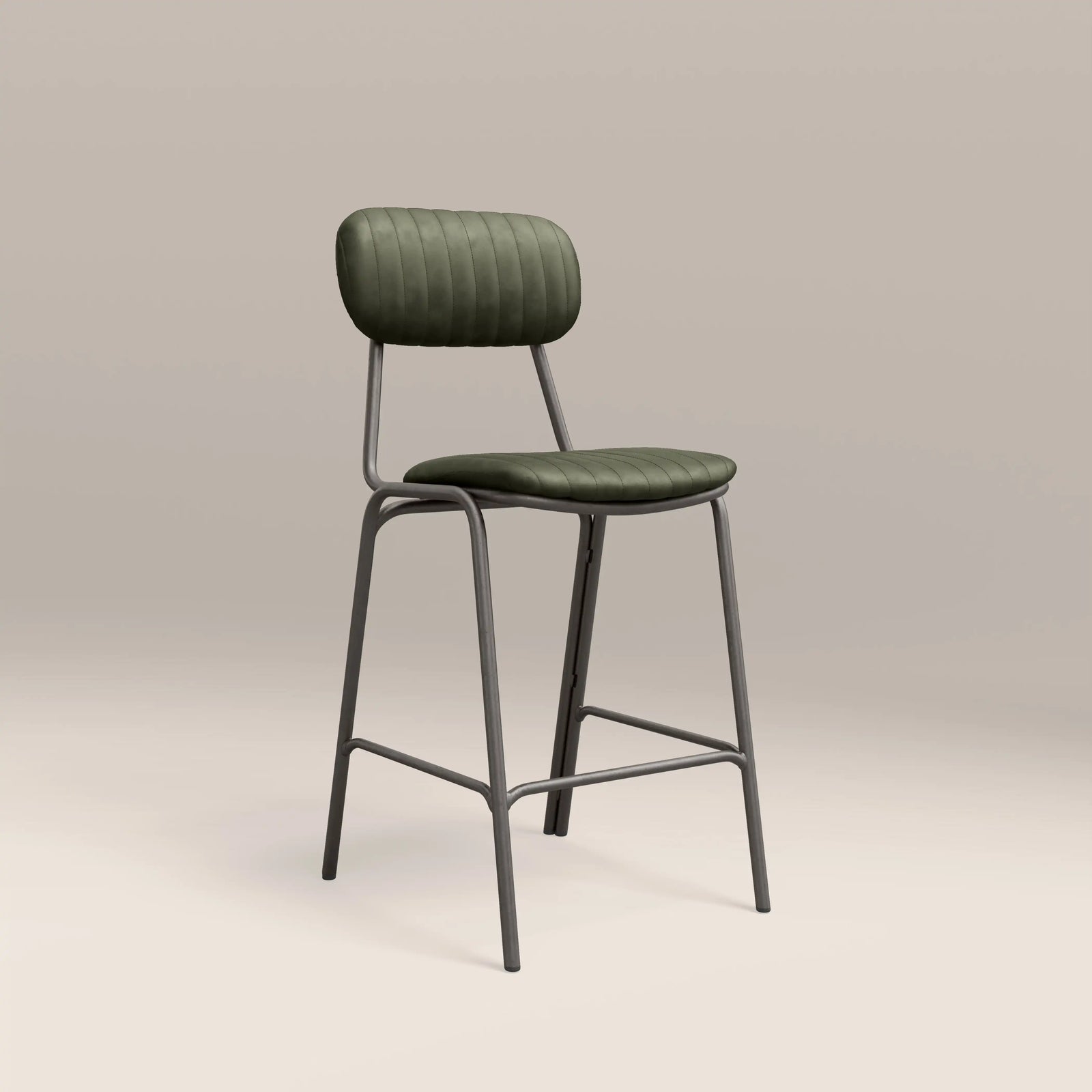 Boston Kitchen Stool With Backrest | Dark Green Faux Leather & Gunmetal