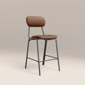 Boston Kitchen Stool With Backrest | Tan Faux Leather & Gunmetal