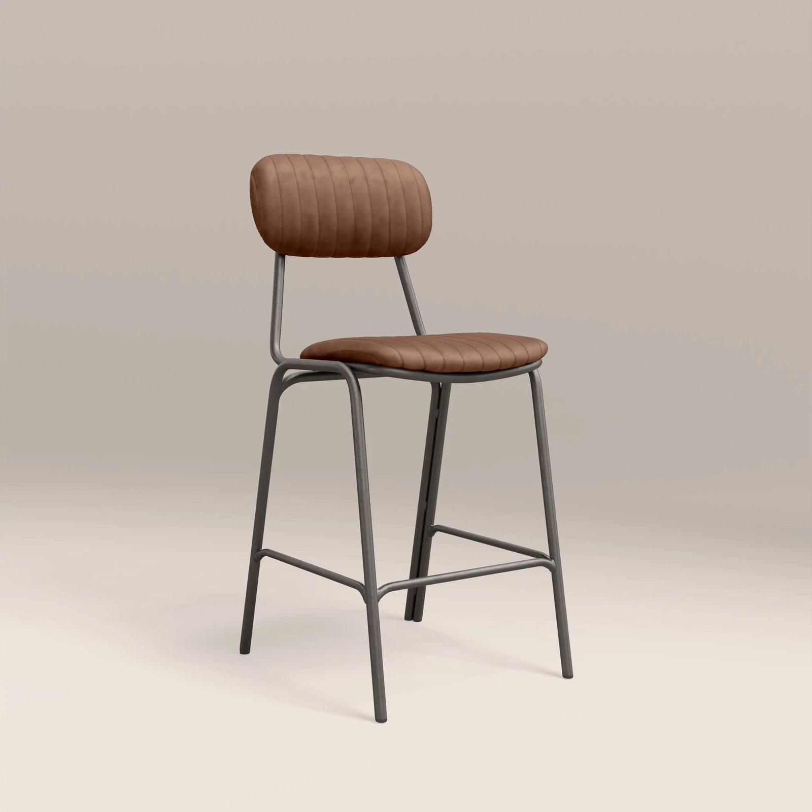 Boston Kitchen Stool With Backrest | Tan Faux Leather & Gunmetal