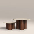 Brynleigh Set of 2 Nesting Round Coffee Tables | Natural Travertine Effect Stone & Walnut