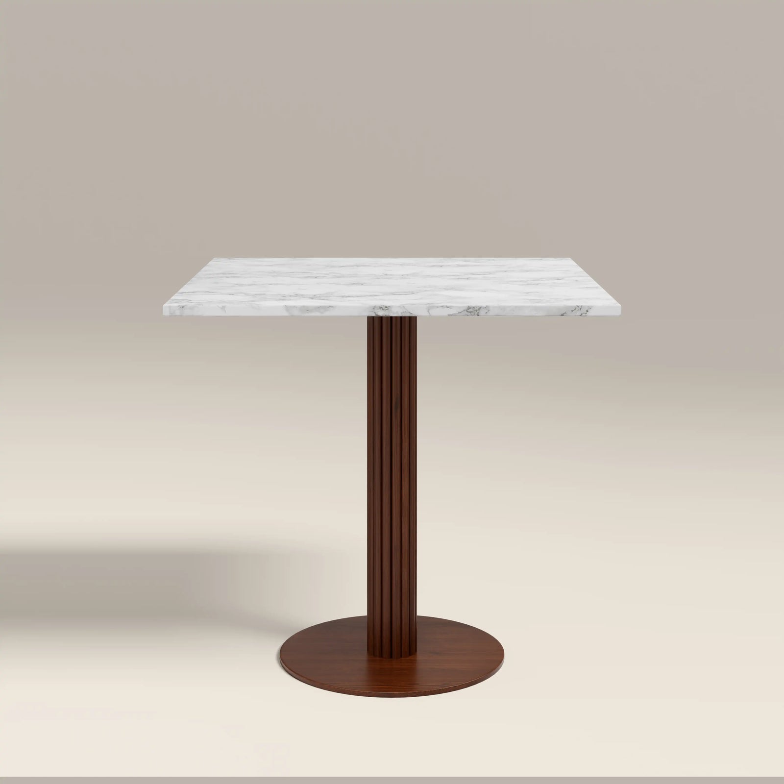 Rafferty 2 Seat Square Cafe Table  | White Marble & Walnut