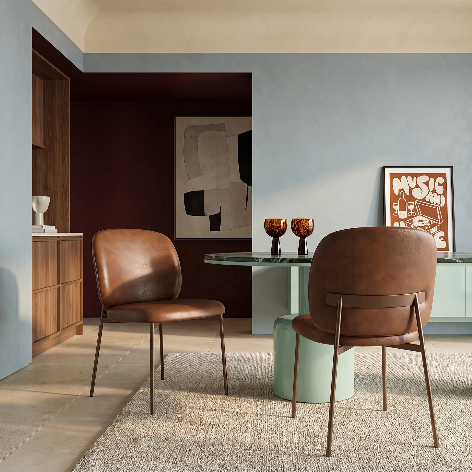 Trovi Dining Chair | Vintage Tan Faux Leather & Burnished Bronze