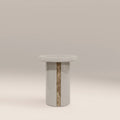 Imani Round Side Table | Cappuccino Brown Marble & High Gloss Latte