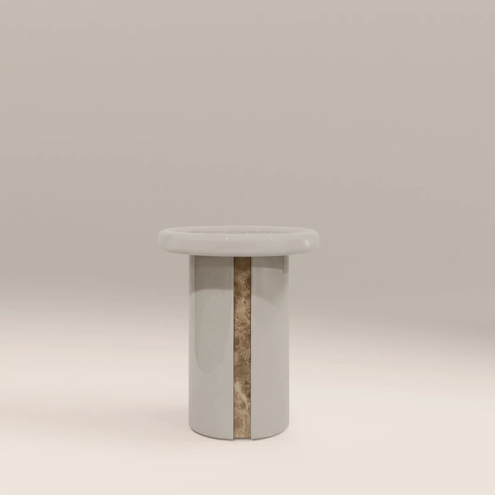 Imani Round Side Table | Cappuccino Brown Marble & High Gloss Latte