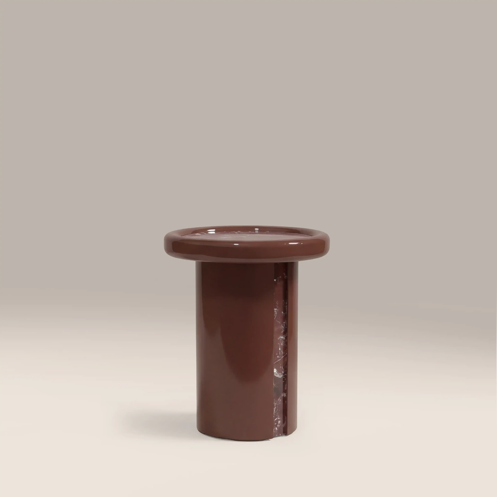 Imani Round Side Table | Maroon Red Marble & High Gloss Burgundy