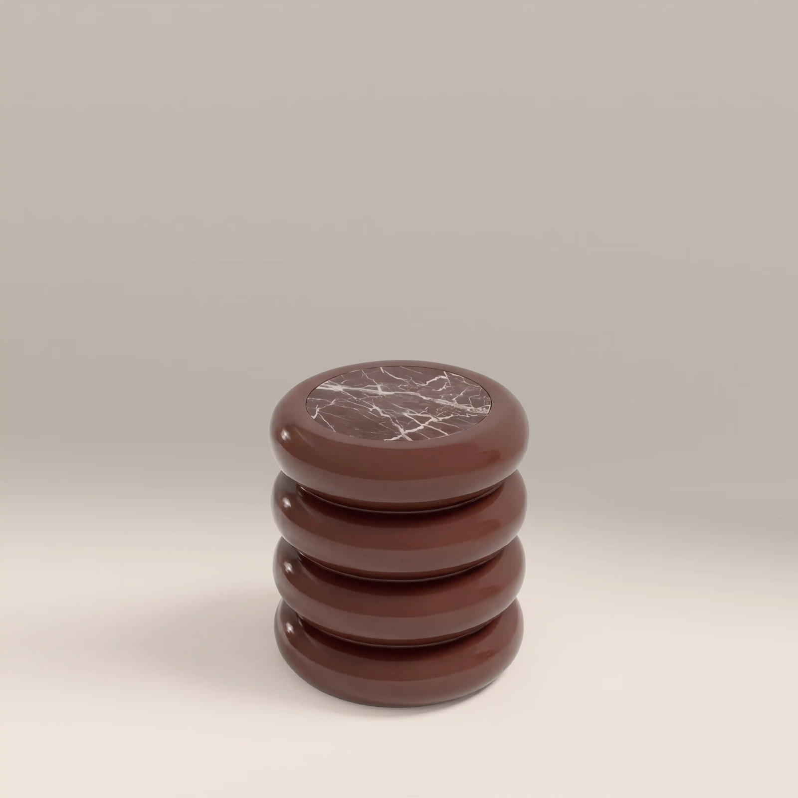 Rosco Round Side Table | Maroon Red Marble & High Gloss Burgundy