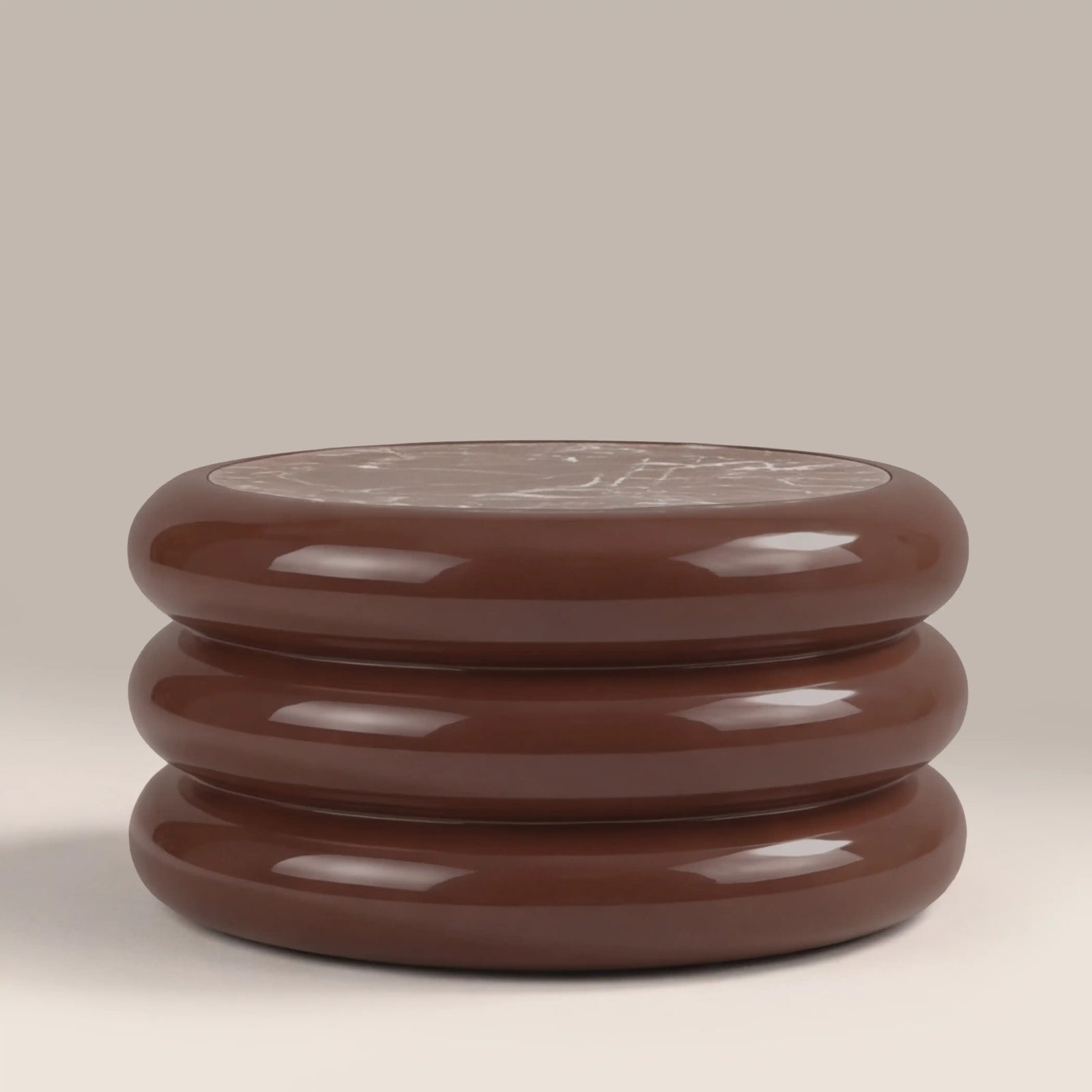 Rosco Round Coffee Table | Maroon Red Marble & High Gloss Burgundy