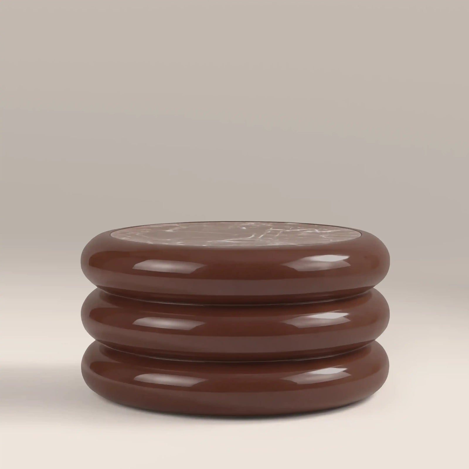 Rosco Round Coffee Table | Maroon Red Marble & High Gloss Burgundy
