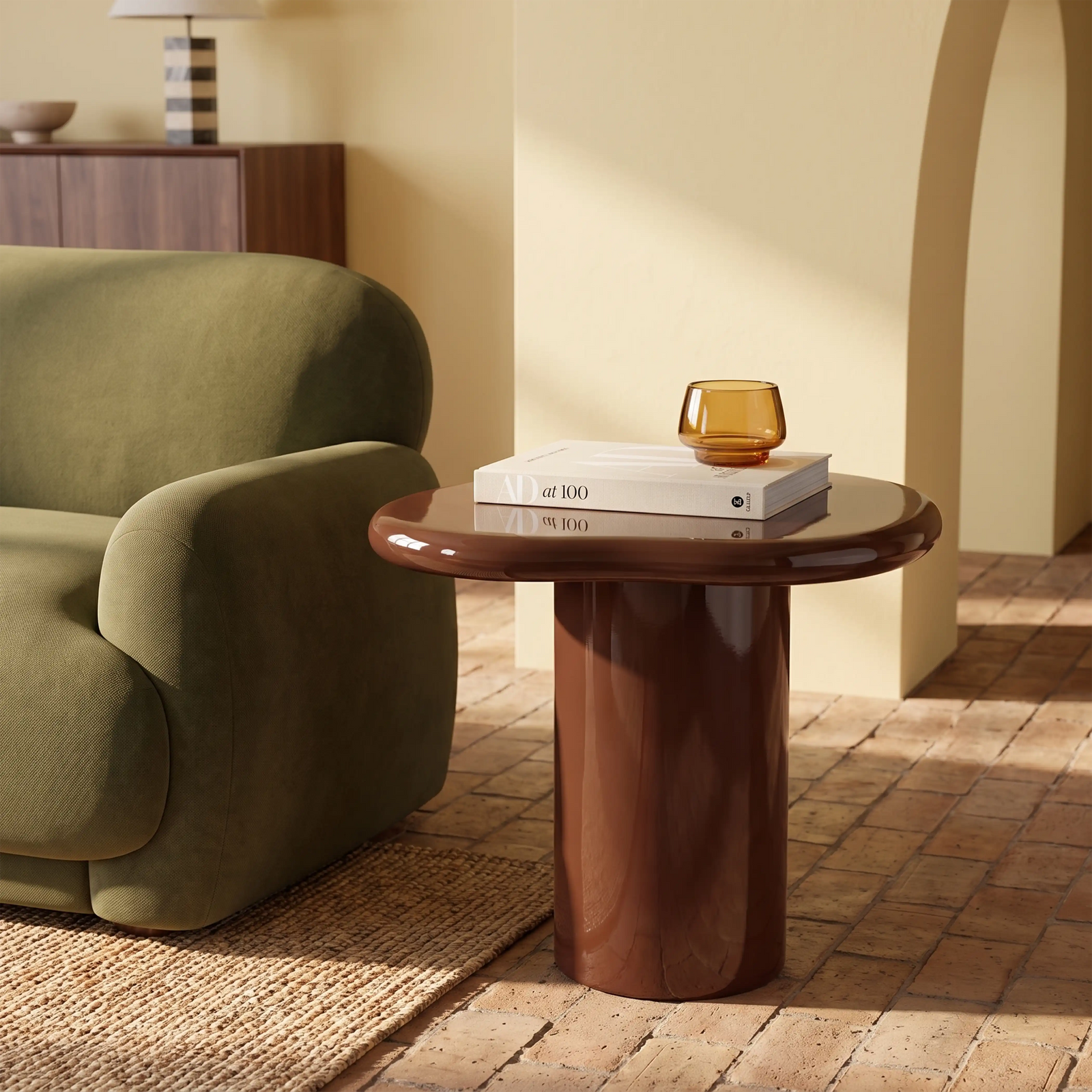 Verona Curved Side Table | High Gloss Burgundy