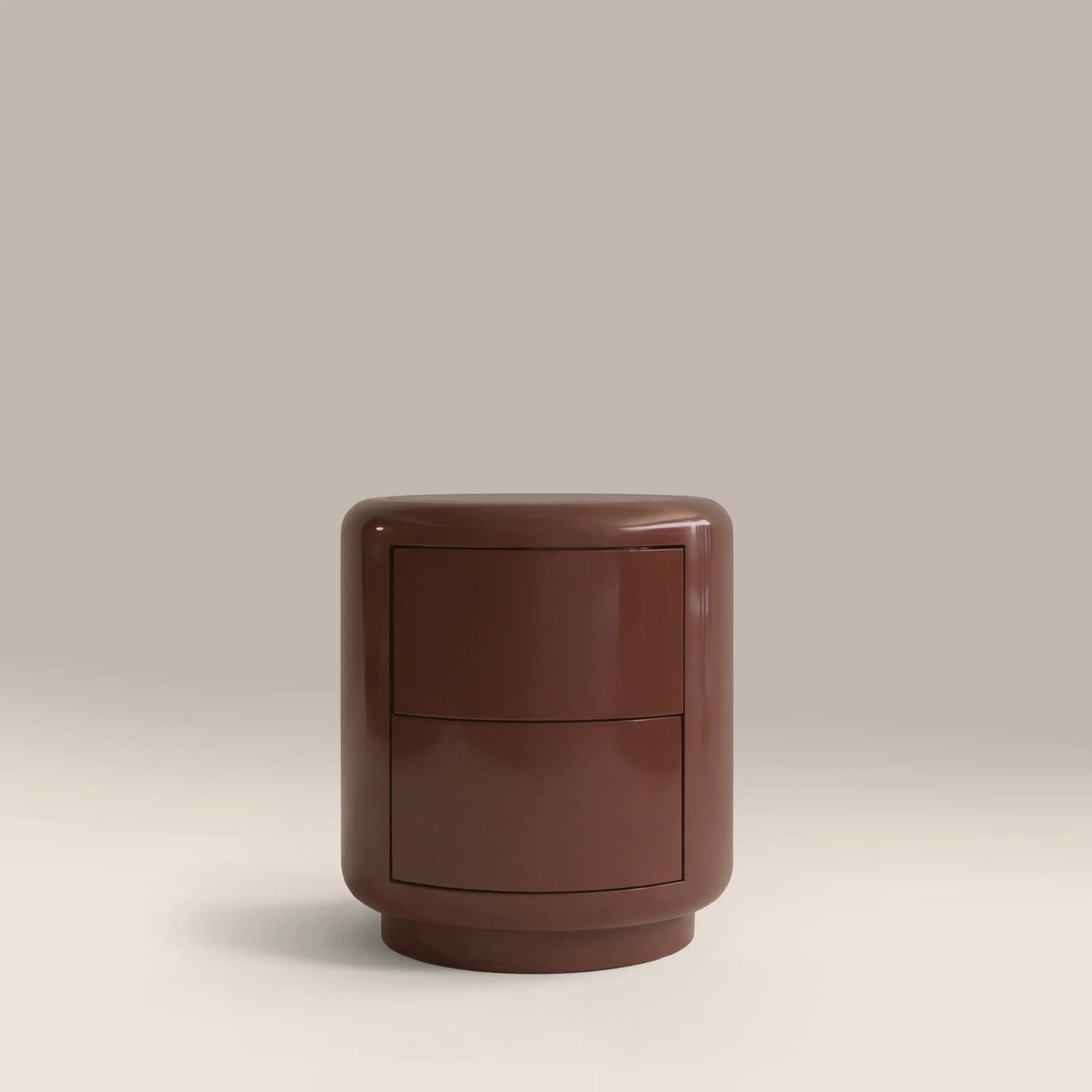 Clemmie 2 Drawer Round Bedside Table | Maroon Red Marble & High Gloss Burgundy