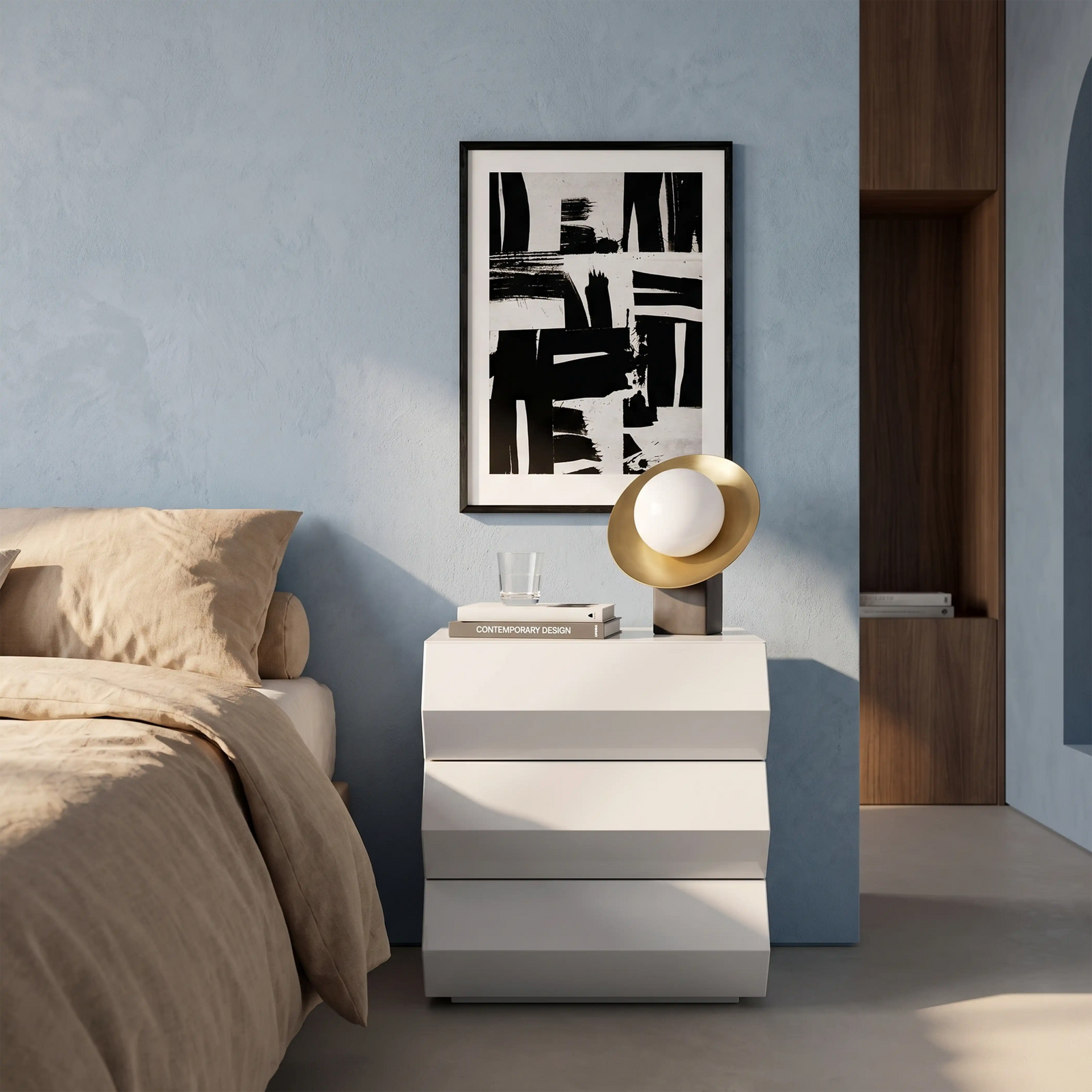 Kain 3 Drawer Bedside Table | High Gloss Latte