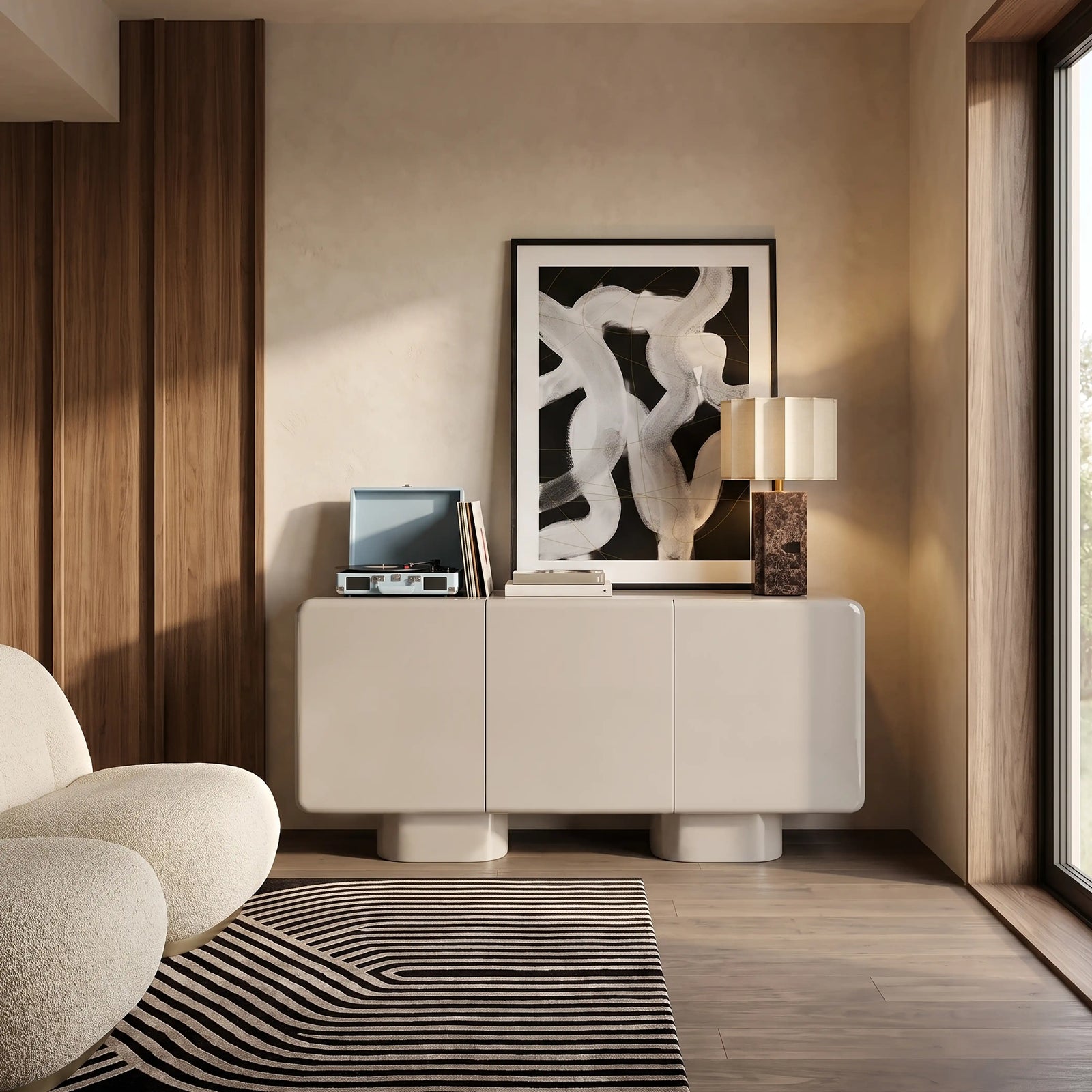 Mina 3 Door Sideboard | High Gloss Latte