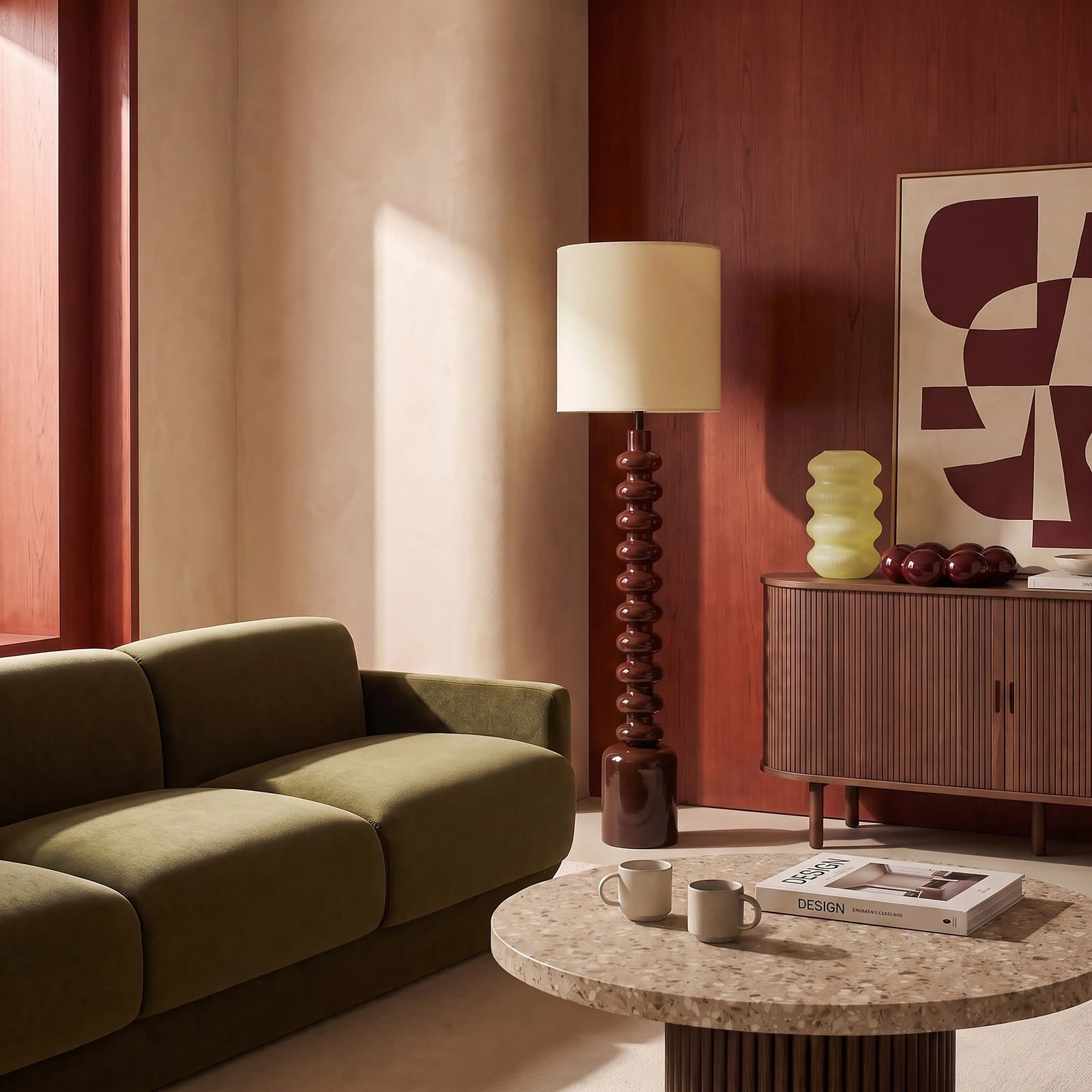 Blake Floor Lamp | Natural Linen & High Gloss Burgundy
