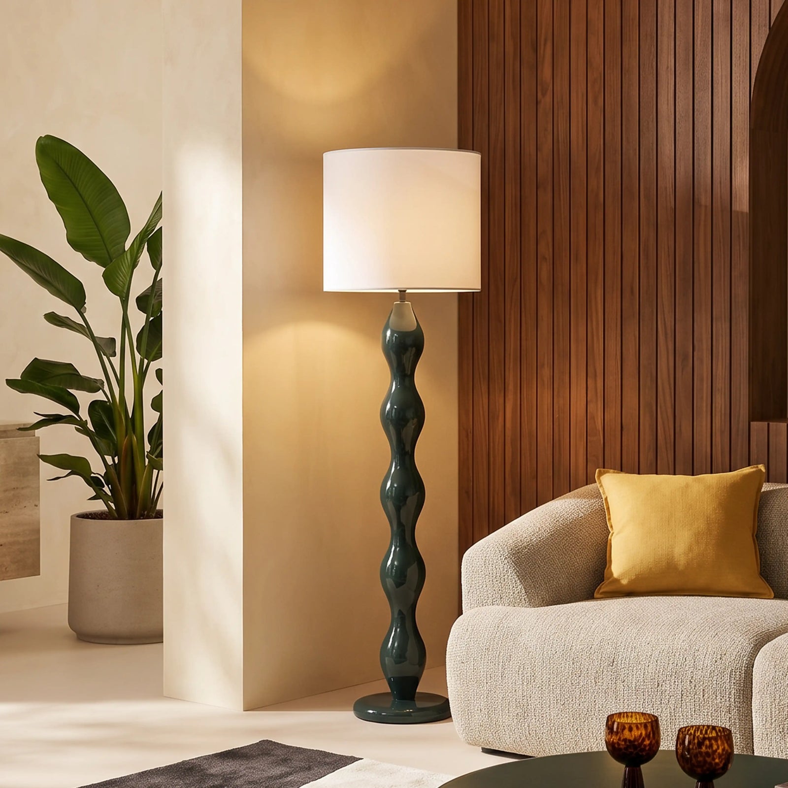 Luella Floor Lamp | Natural & High Gloss Emerald Green