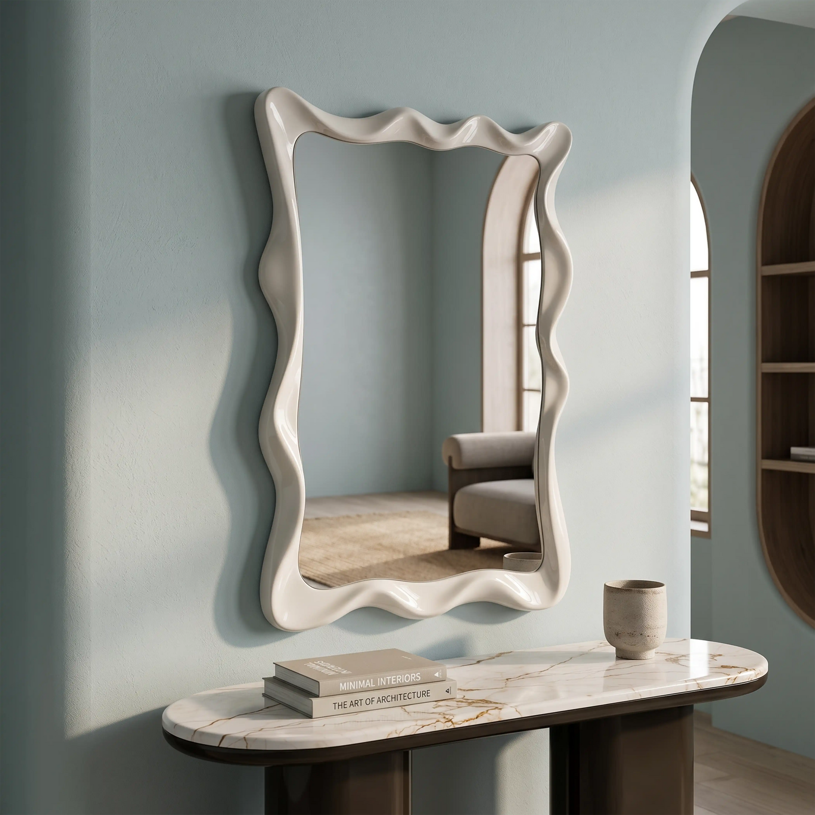 Ezra Wavy Wall Mirror, 120 x 80 cm | High Gloss Latte