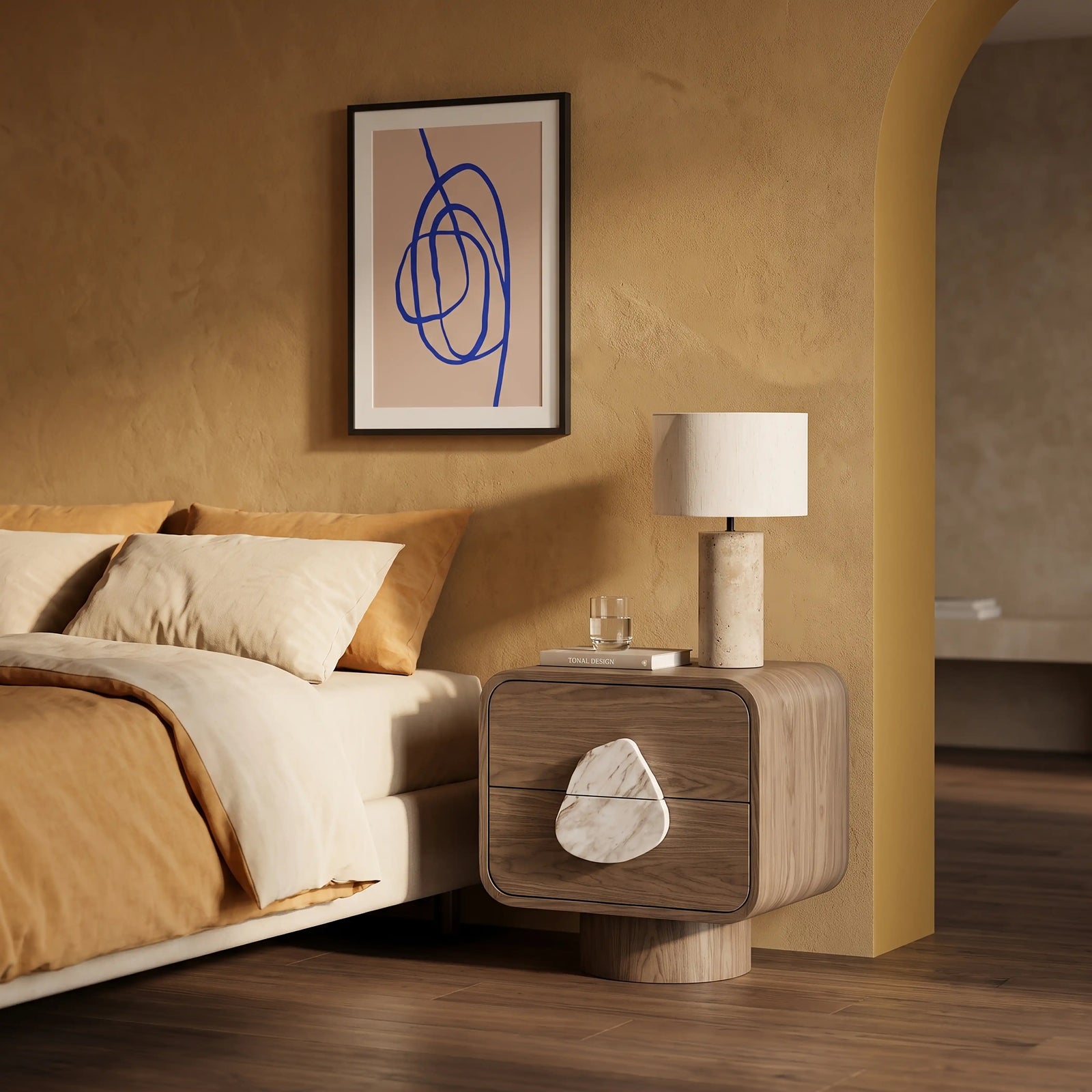 Aria 2 Drawer Wooden Bedside Table | French Riviera Marble & Walnut