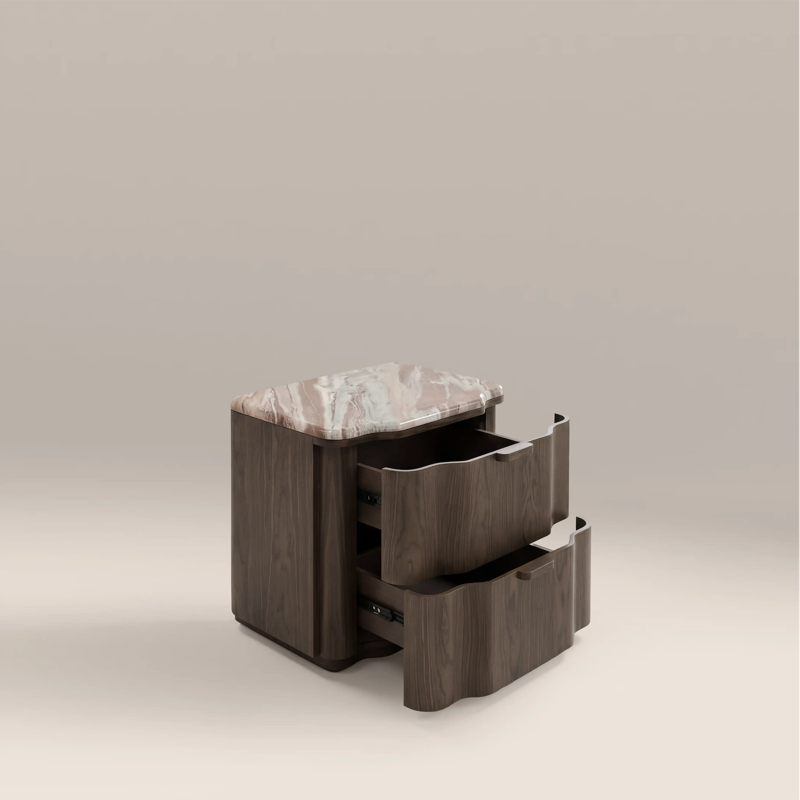 Lennon 2 Drawer Bedside Table | French Riviera Marble & Walnut