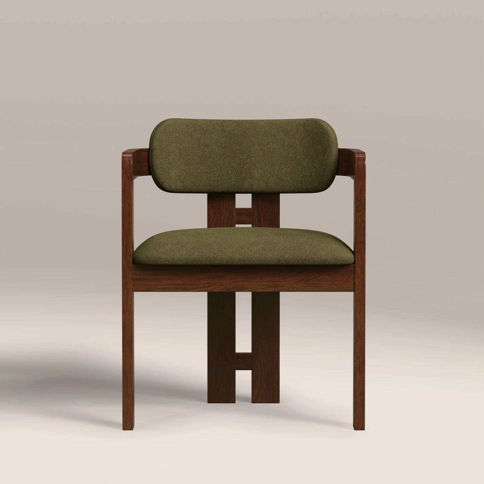 Hallie Wooden Carver Dining Chair | Moss Green Sustainable Mohair Velvet & Walnut