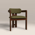 Hallie Wooden Carver Dining Chair | Moss Green Sustainable Mohair Velvet & Walnut