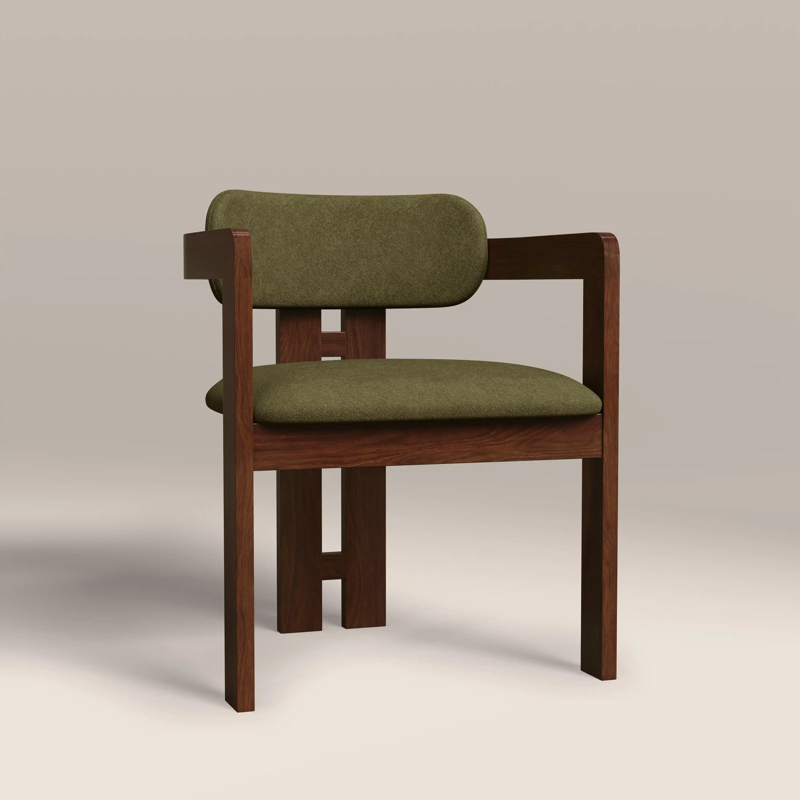 Hallie Wooden Carver Dining Chair | Moss Green Sustainable Mohair Velvet & Walnut
