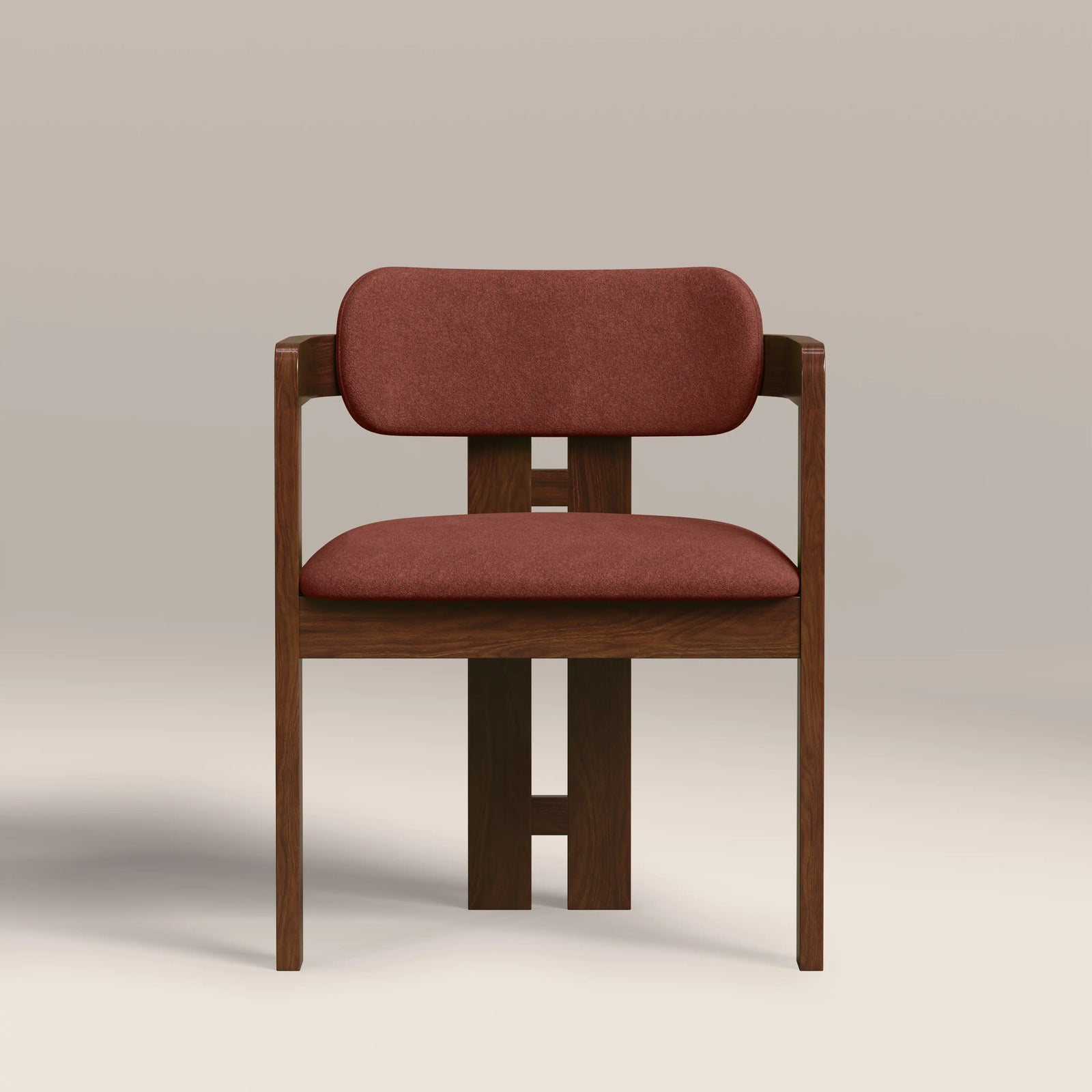 Hallie Wooden Carver Dining Chair | Rust Red Sustainable Velvet & Walnut