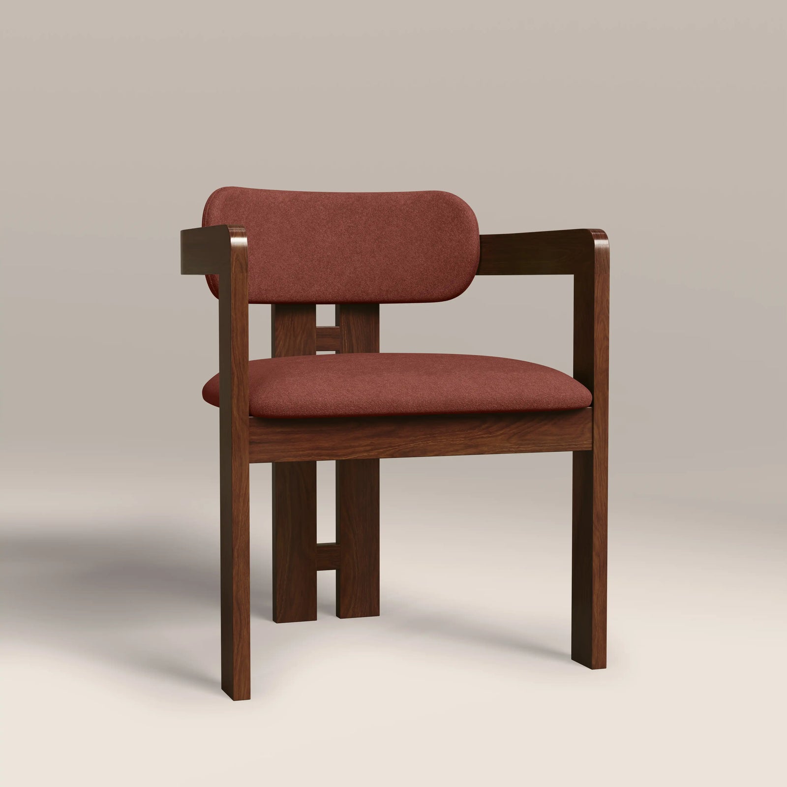 Hallie Wooden Carver Dining Chair | Rust Red Sustainable Velvet & Walnut