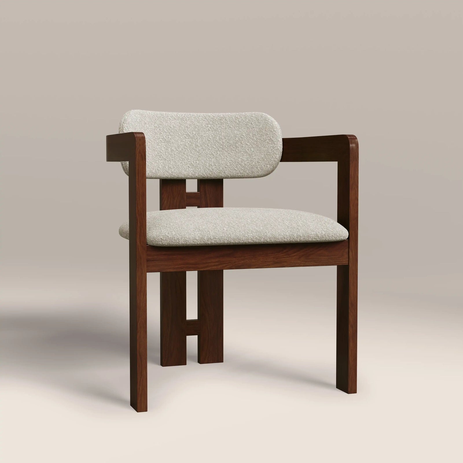 Hallie Wooden Carver Dining Chair | Speckled Stone Sustainable Boucle & Walnut