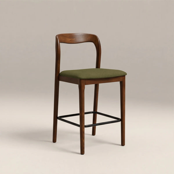 Madeleine Kitchen Stool, Moss Green Sustainable Mohair Velvet
