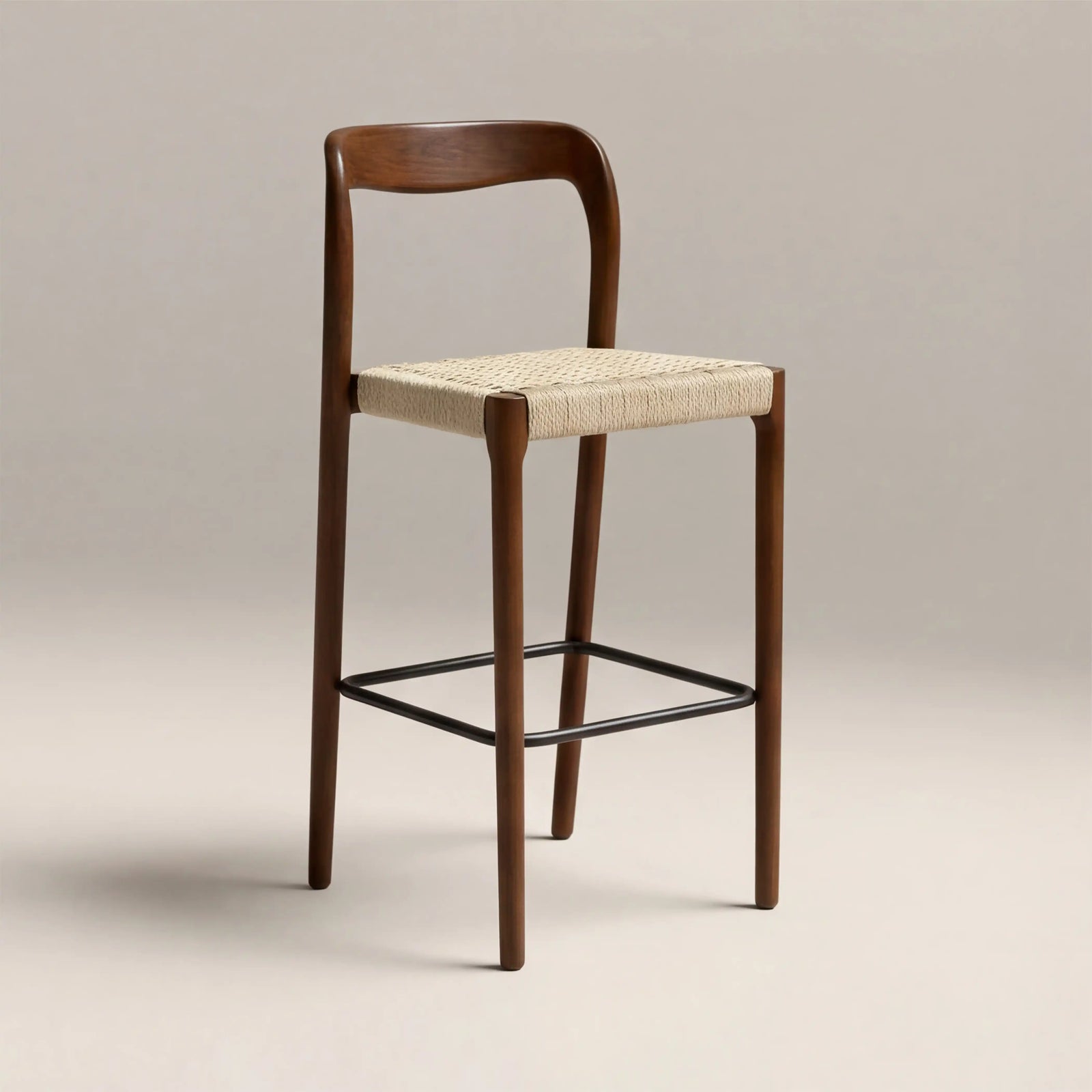 Madeleine Wooden Bar Stool | Natural Weave & Walnut