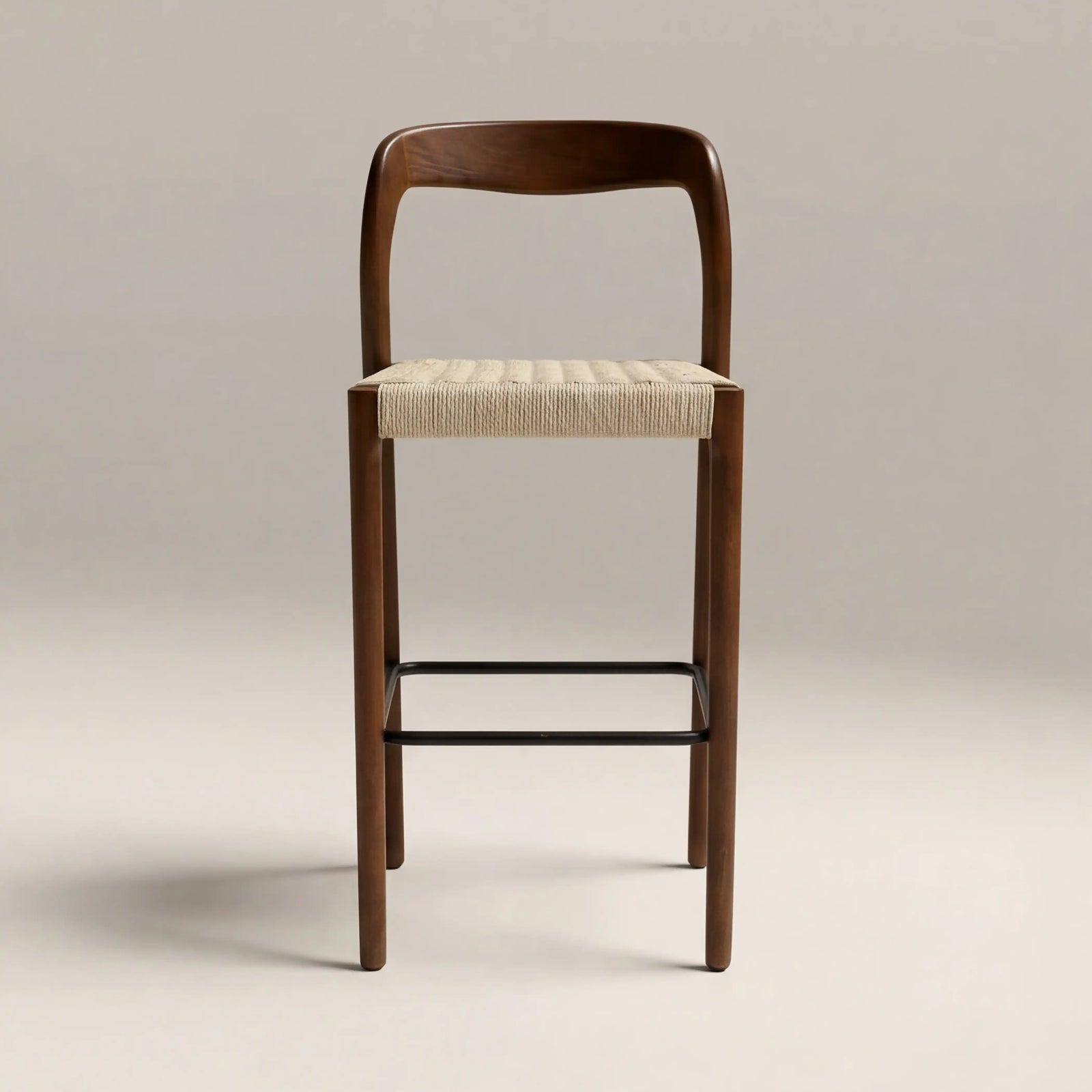 Madeleine Wooden Bar Stool | Natural Weave & Walnut