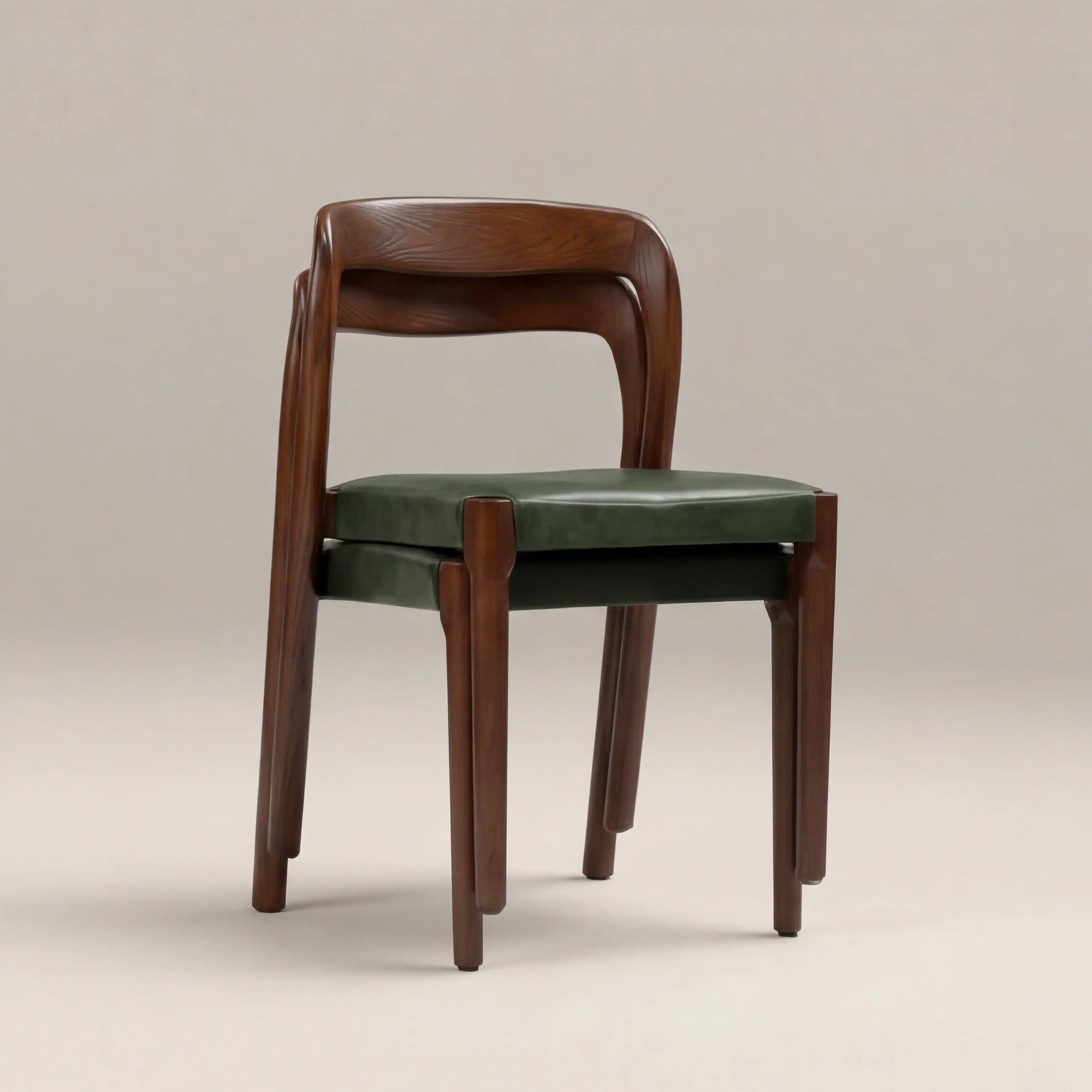 Madeleine Stackable Wooden Dining Chair | Vintage Green Faux Leather & Walnut