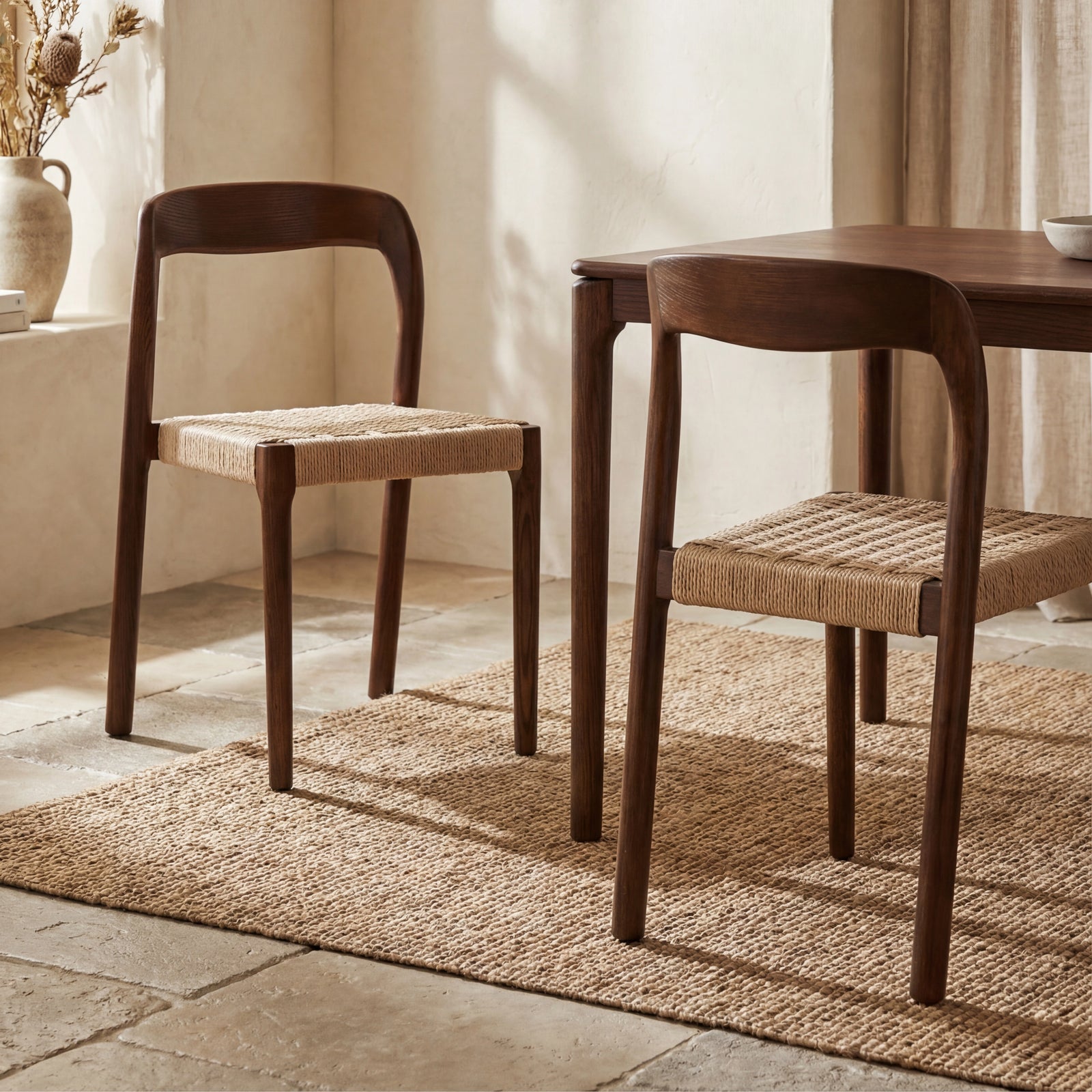 Madeleine Stackable Wooden Dining Chair | Natural Weave & Walnut