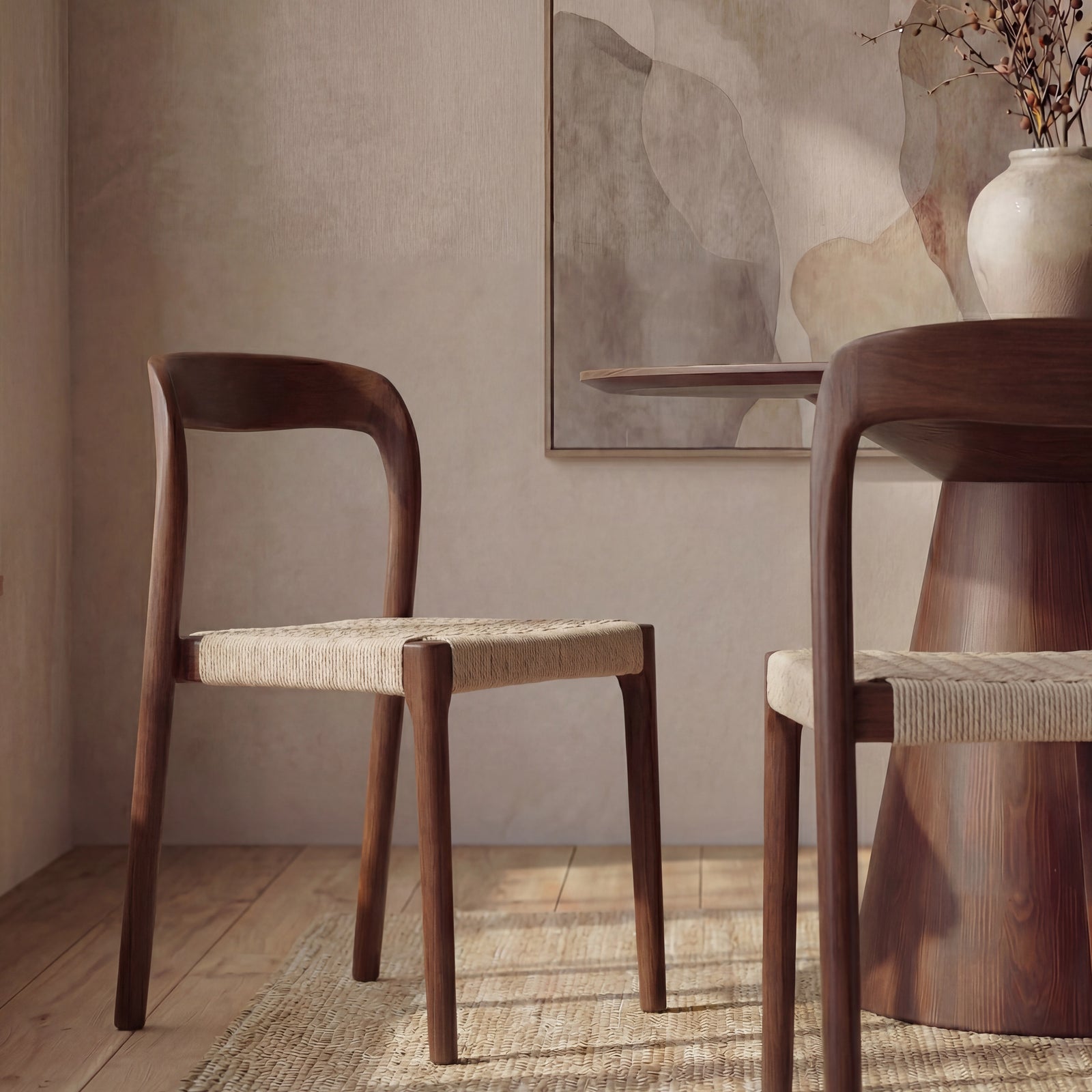 Madeleine Stackable Wooden Dining Chair | Natural Weave & Walnut