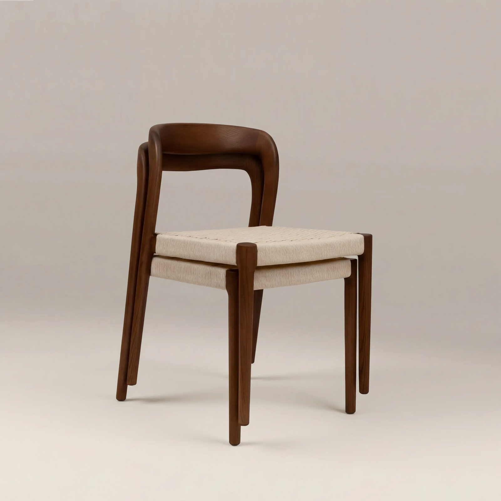 Madeleine Stackable Wooden Dining Chair | Natural Weave & Walnut