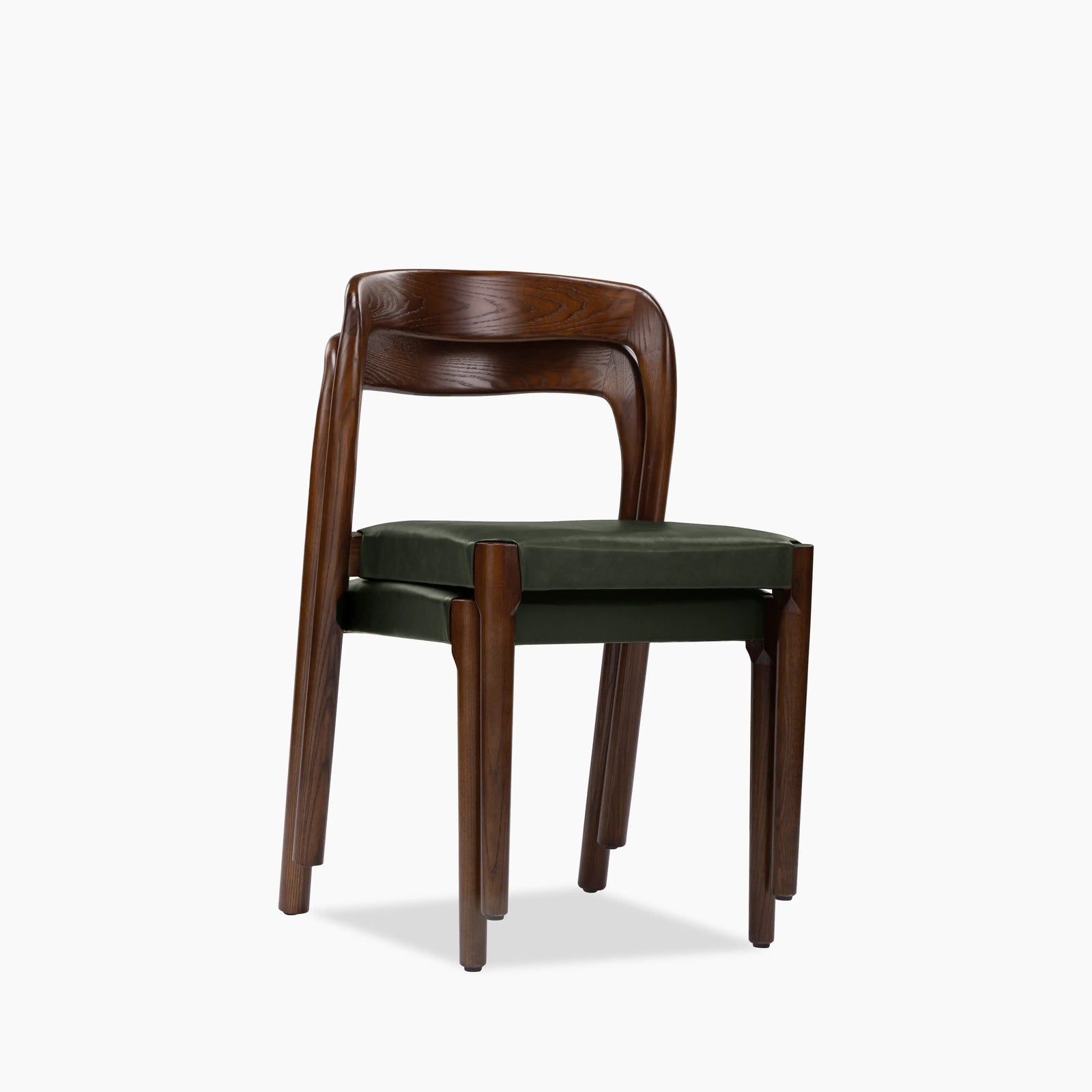Madeleine Stackable Wooden Dining Chair | Vintage Green Faux Leather & Walnut