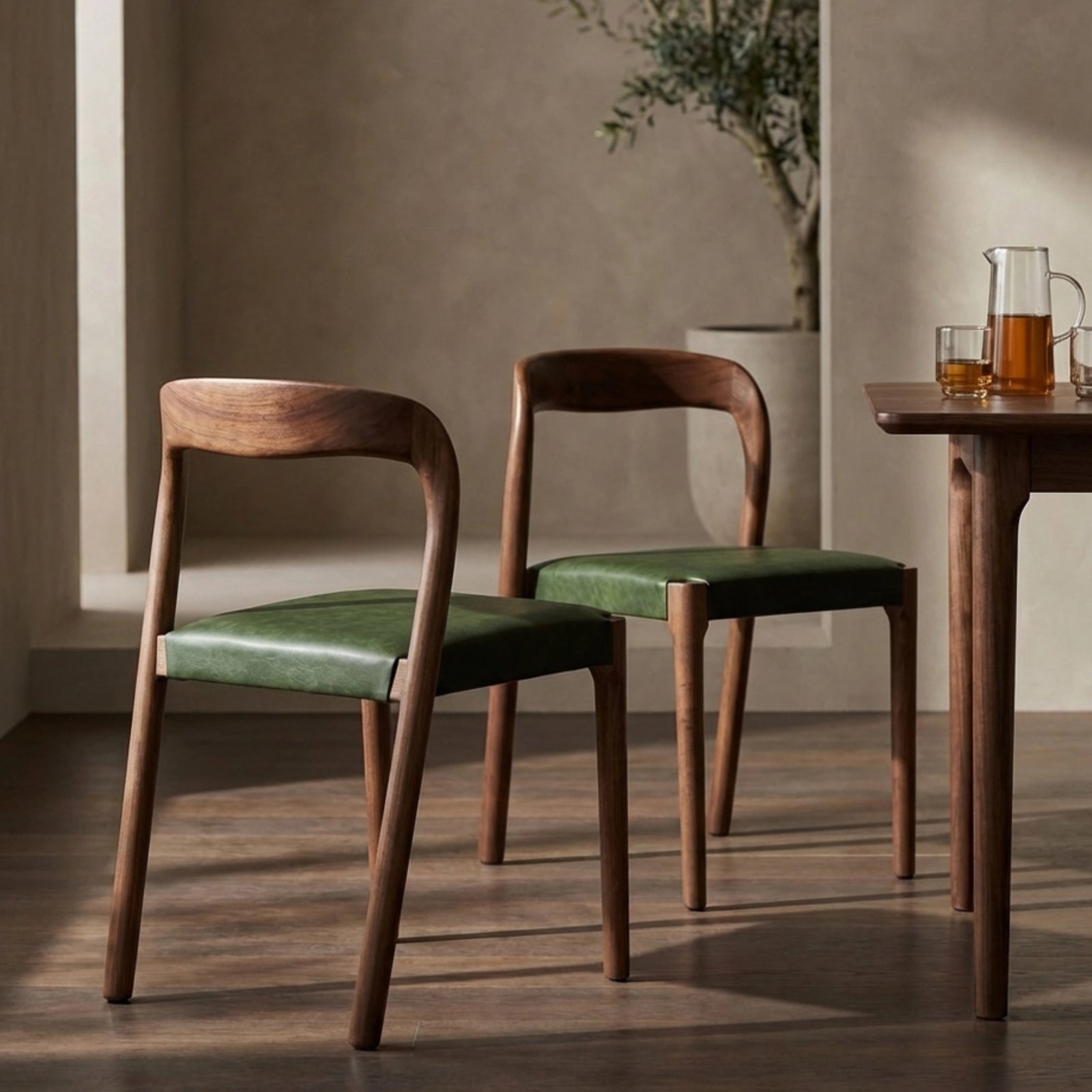 Madeleine Stackable Wooden Dining Chair | Vintage Green Faux Leather & Walnut