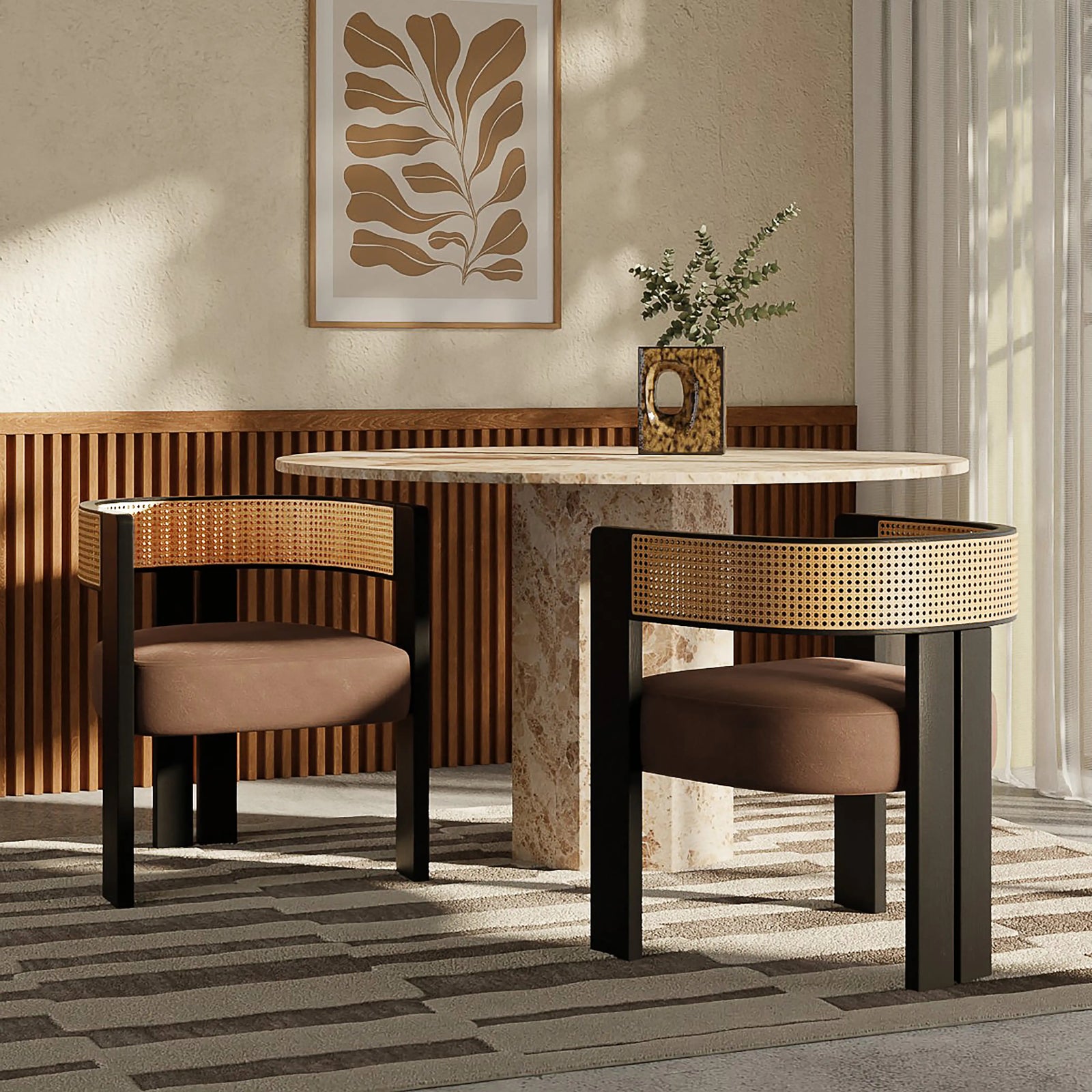 Clifton Wooden Carver Dining Chair | Taupe Sustainable Velvet & Black