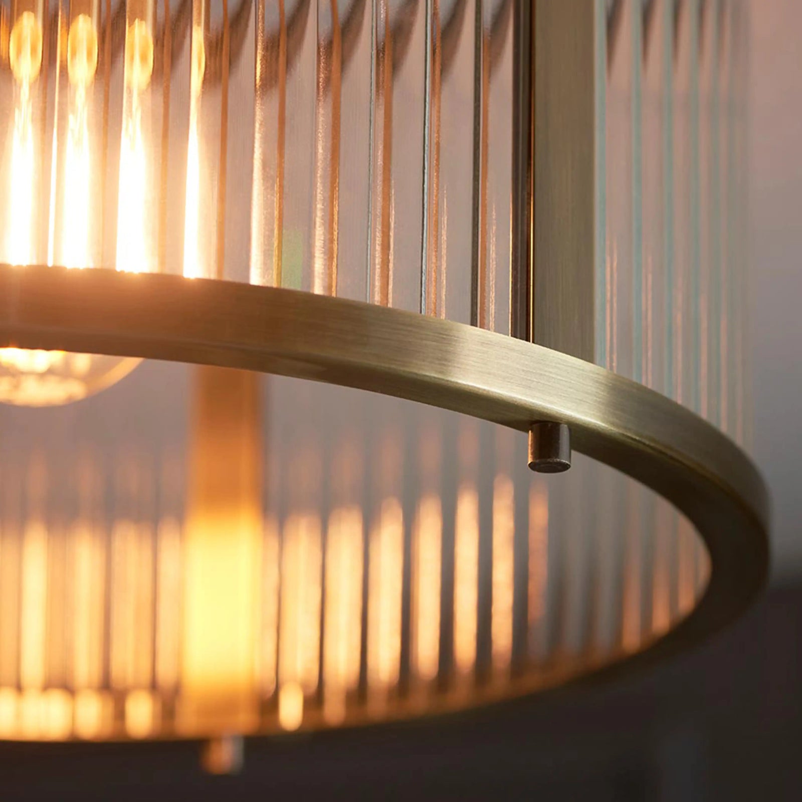 Ridgeton Flush Ceiling Light | Ribbed Glass & Brass