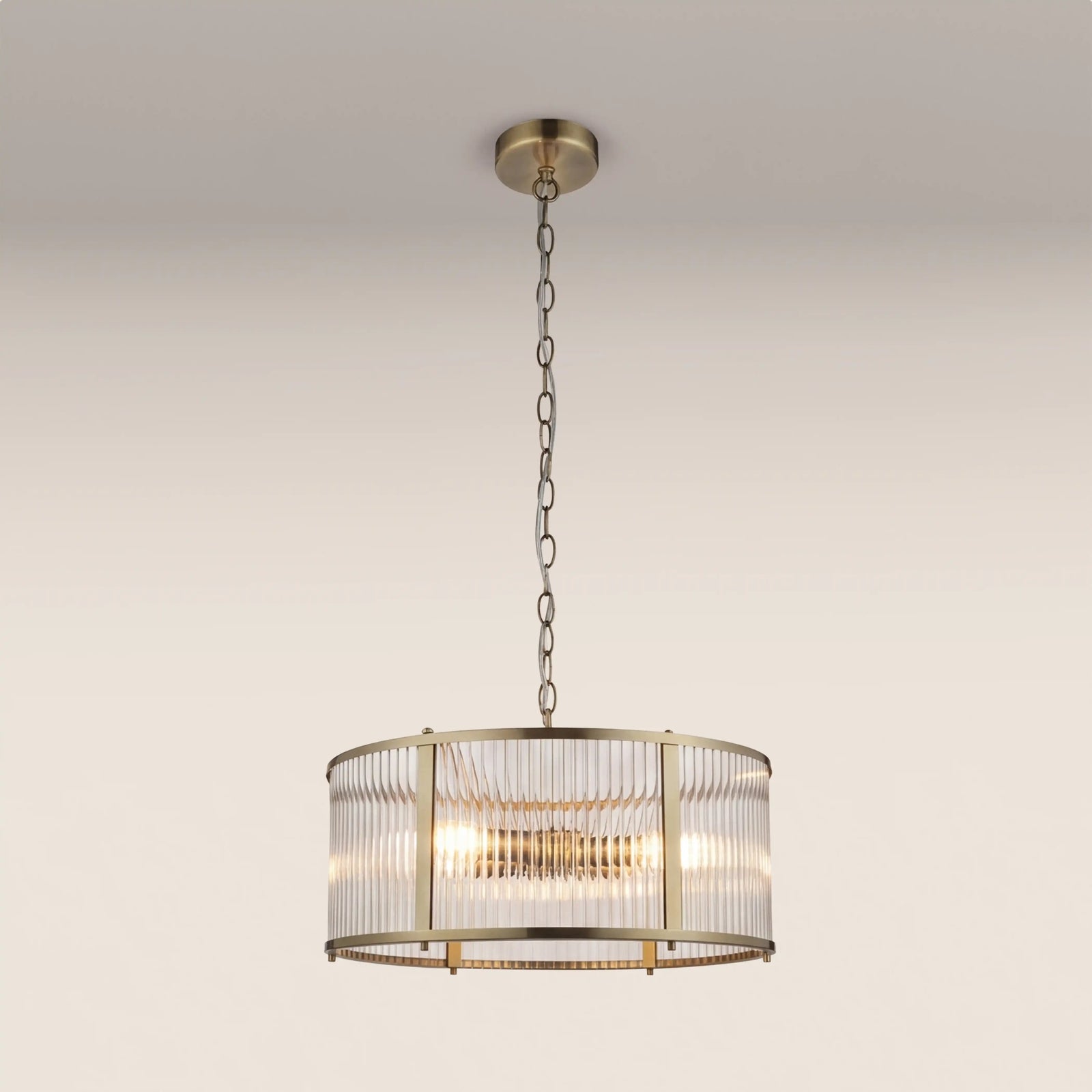 Ridgeton 3 Light Pendant Light | Ribbed Glass & Brass