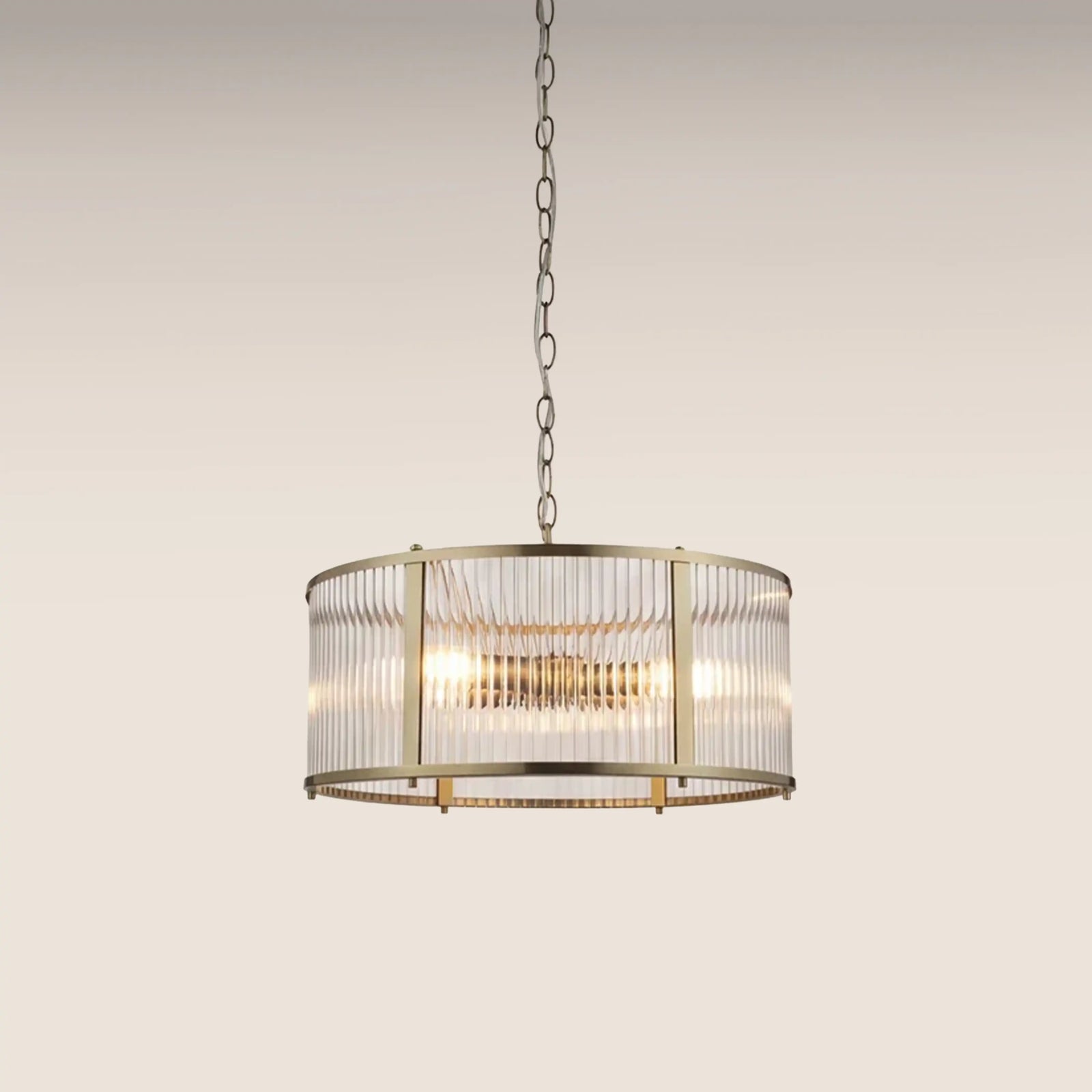 Ridgeton 3 Light Pendant Light | Ribbed Glass & Brass