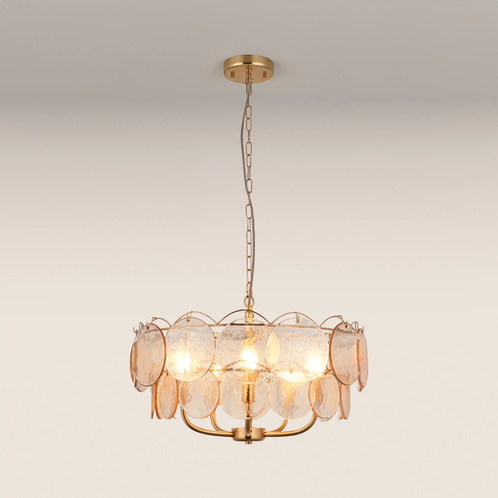 Lenora 5 Light Pendant Light | Champagne Rippled Glass & Brass