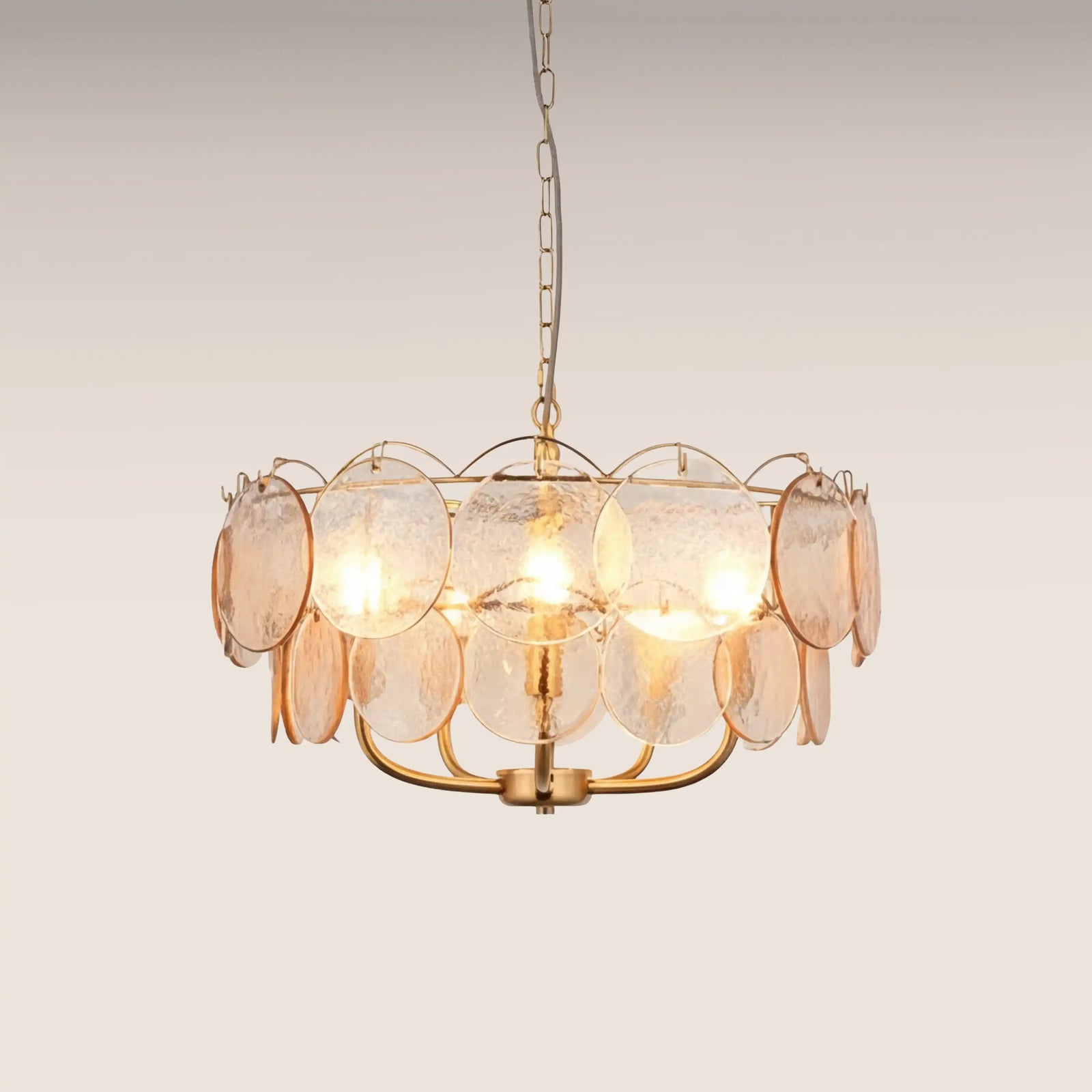 Lenora 5 Light Pendant Light | Champagne Rippled Glass & Brass