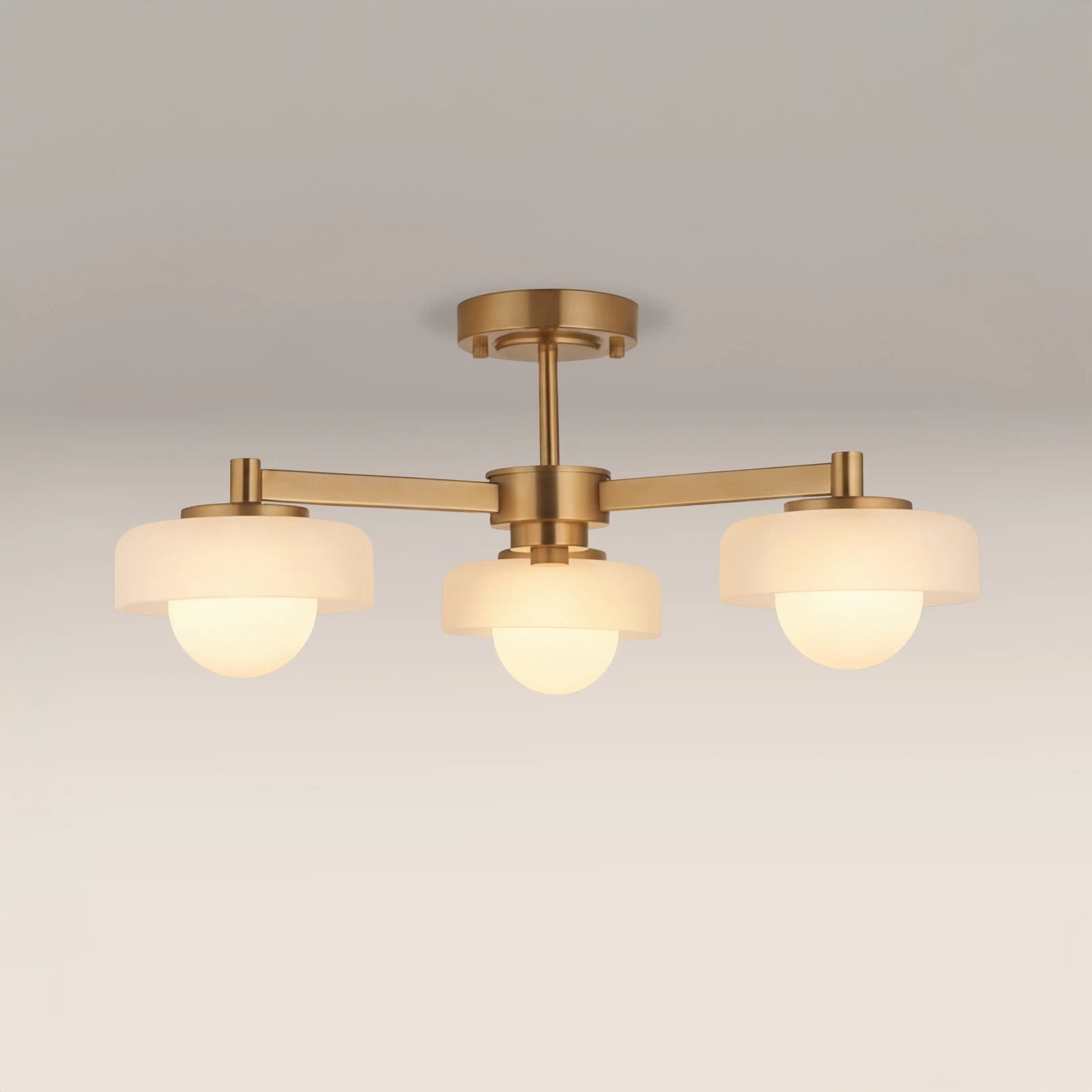 Parson 3 Light Semi Flush Ceiling Light | Opal Glass & Brass