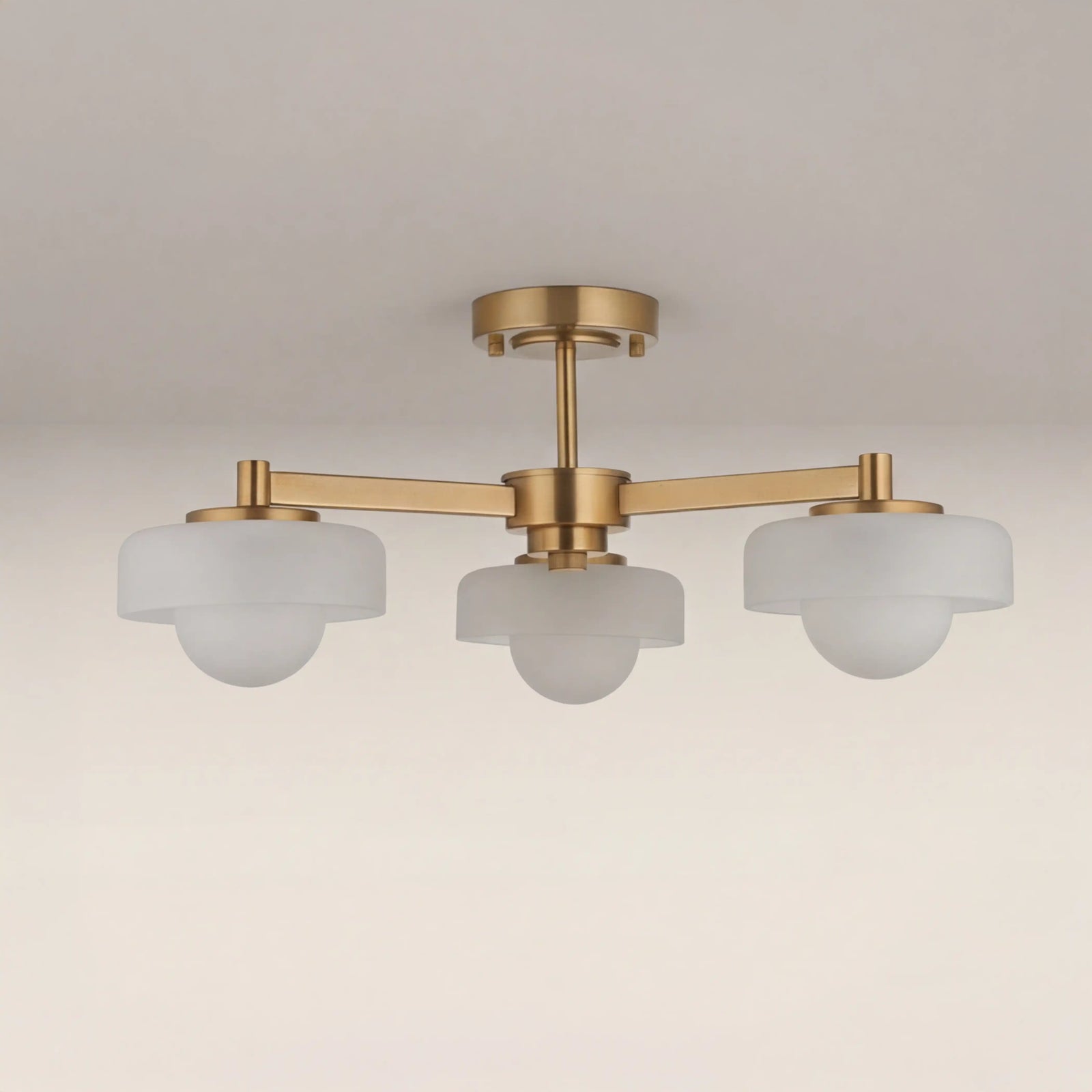 Parson 3 Light Semi Flush Ceiling Light | Opal Glass & Brass