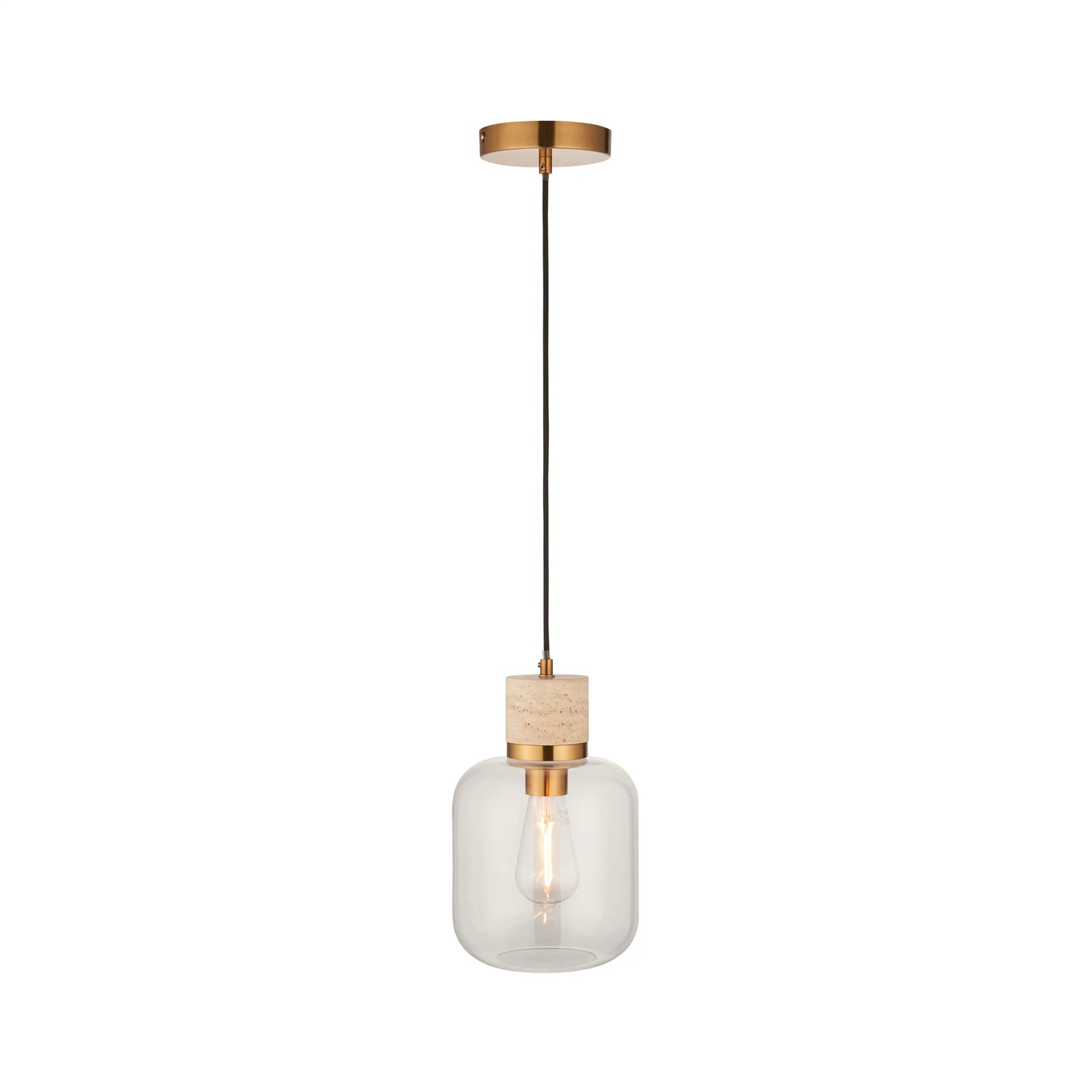 Nolan Pendant Light | Natural Travertine & Brass