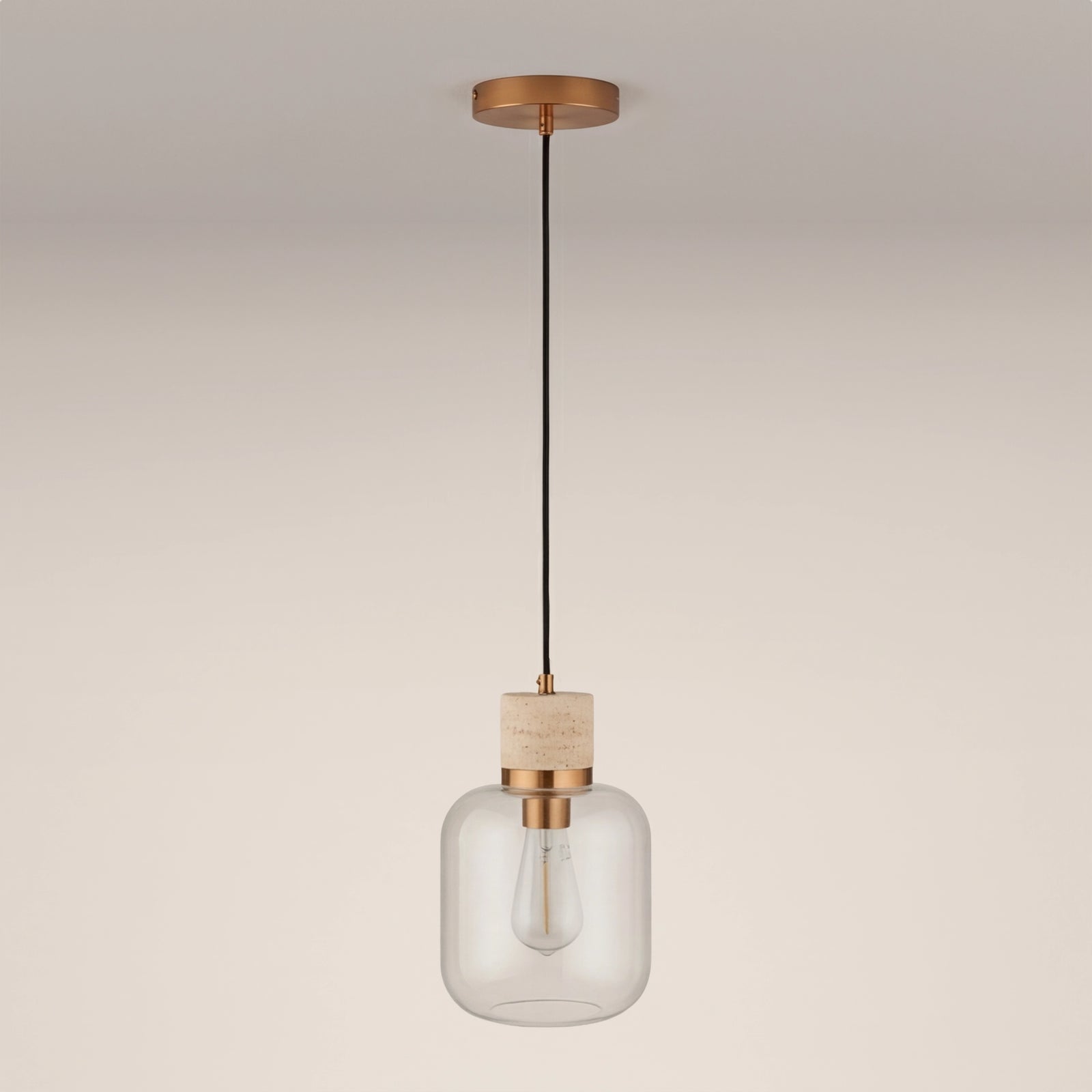 Nolan Pendant Light | Natural Travertine & Brass
