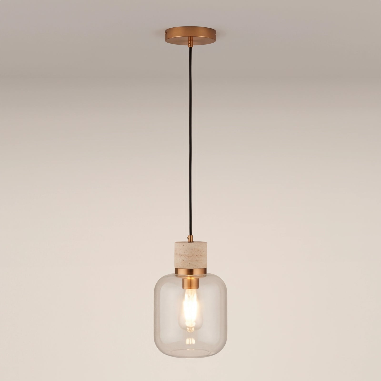 Nolan Pendant Light | Natural Travertine & Brass